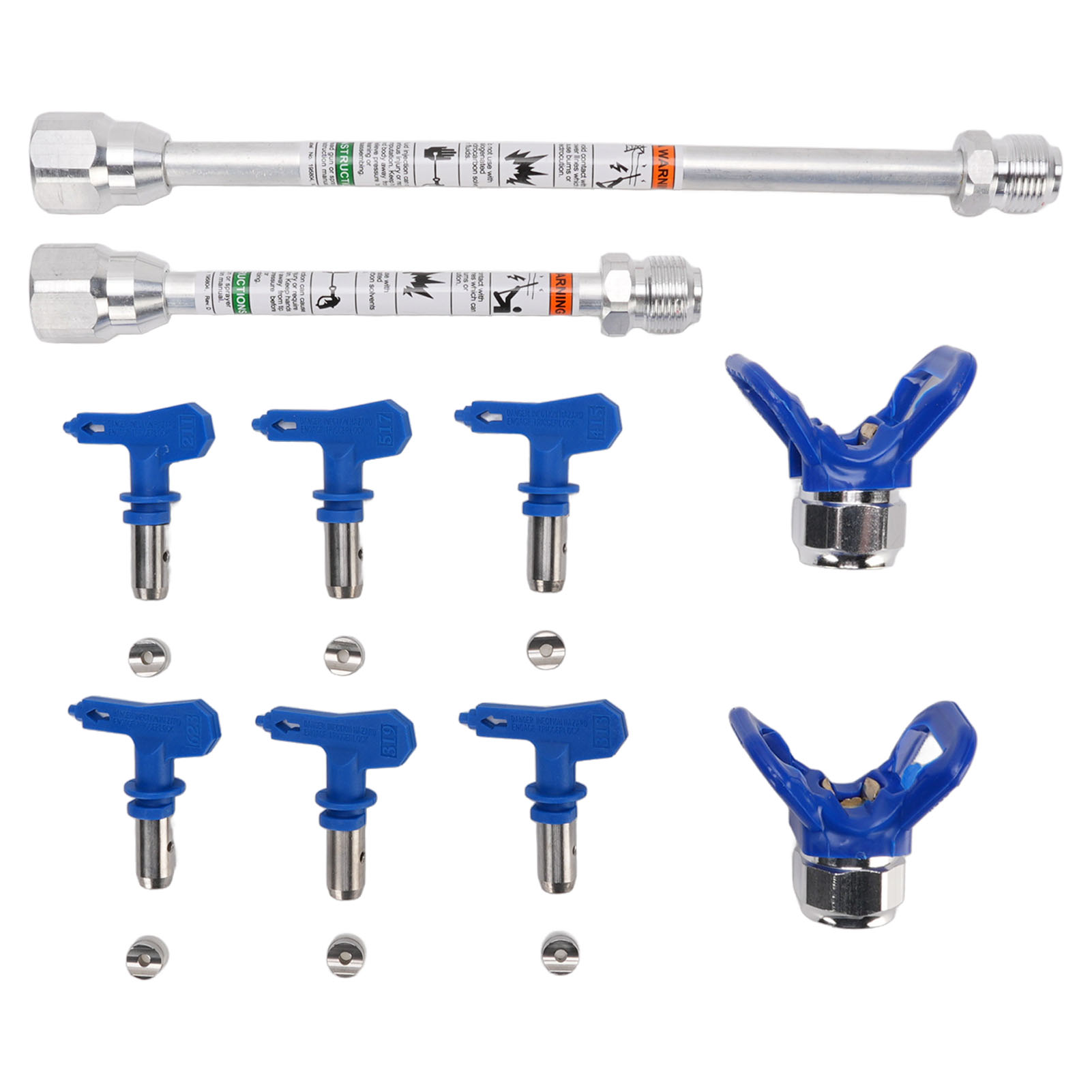 Airless-farbspritzdüsen-set 211 313 319 415 517 623 Mit 2 Düsenhaltern, 2 Blauen Edelstahl-abs-verlängerungsstangen