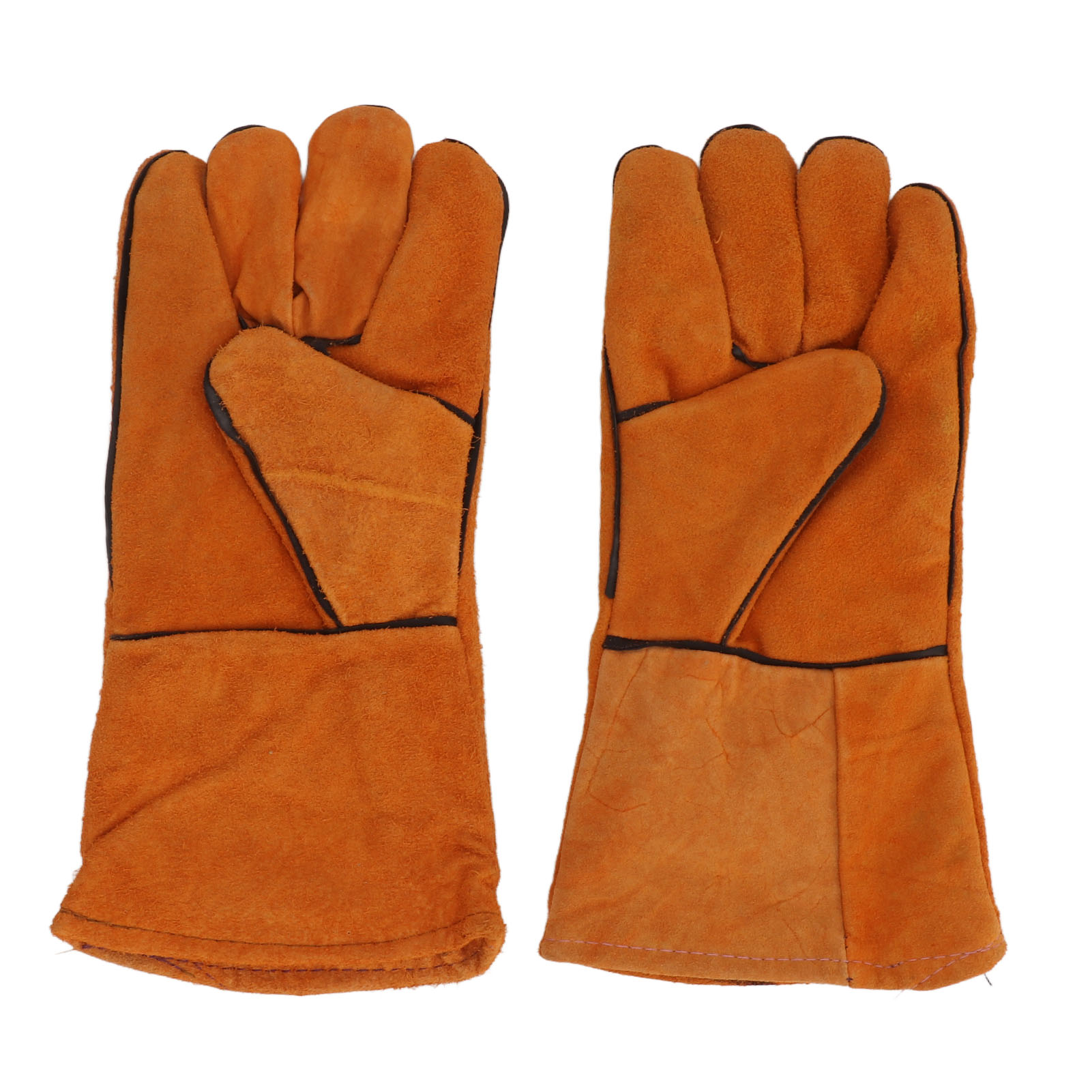 Paar Mittellange Gelbe Gartenhandschuhe Aus Rindsleder, Stichfest Und Abriebfest Für Die Arbeit