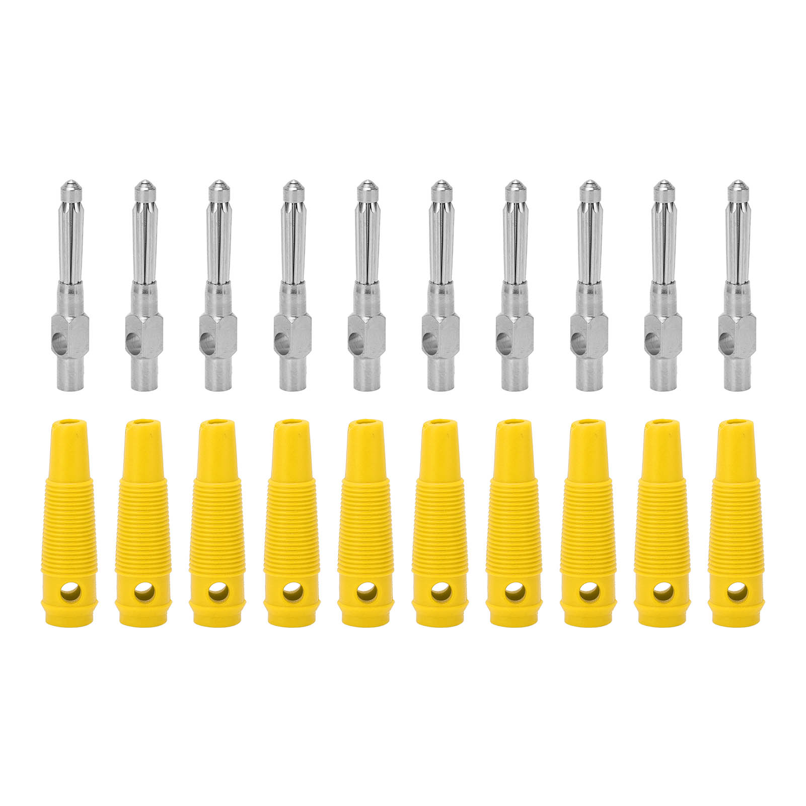 Packung Mit 10 Stapelbaren 4-mm-7-poligen Kupfer-bananensteckern (männlich), 1000 V 32 A, Mit Gelben, Aufschraubbaren Flexiblen Hülsen