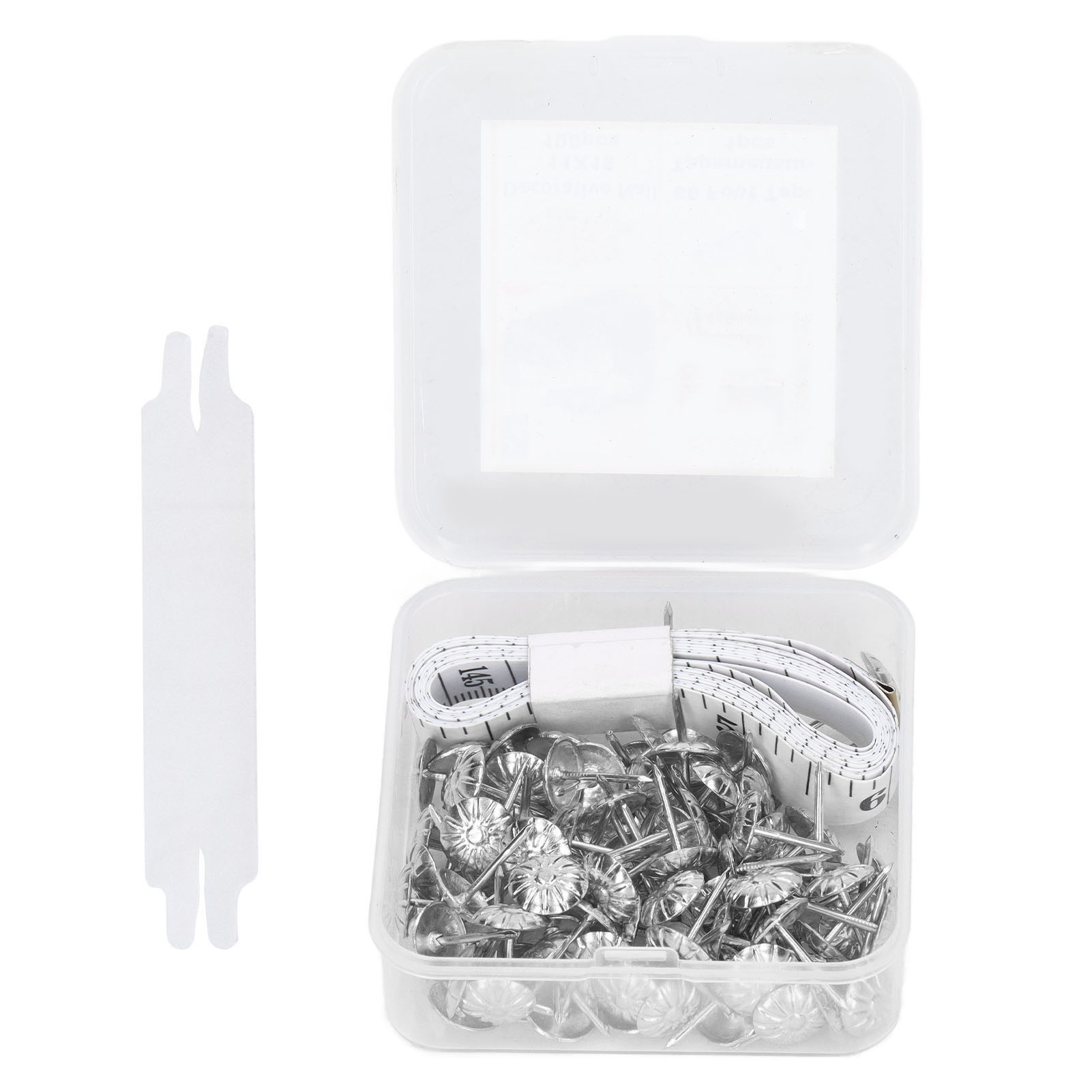 100er-set Dekorative Polsternägel Aus Kohlenstoffstahl Mit Spitze Für Möbel, Silberfarben, Inklusive Flexiblem Lineal Und Handschutz