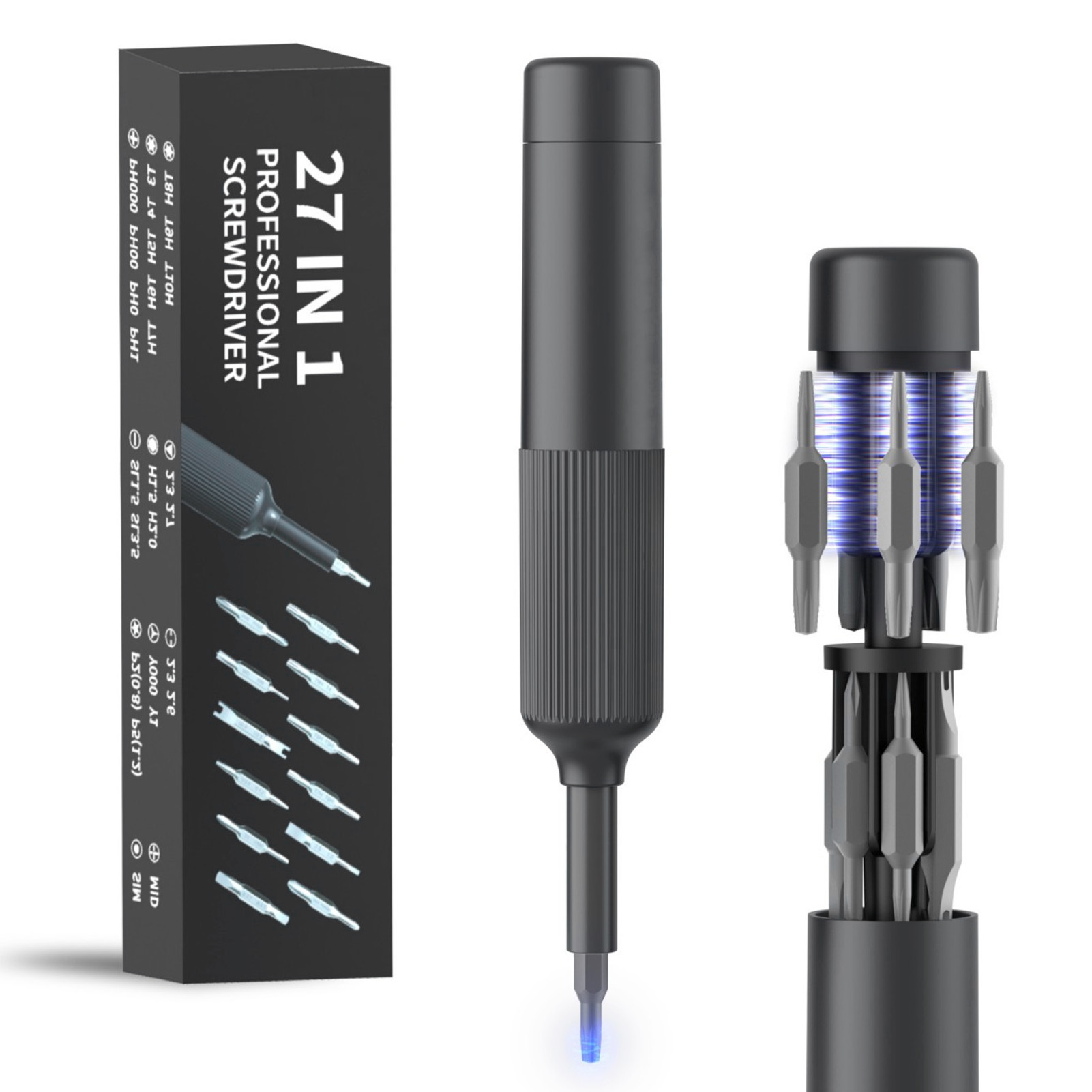 27-in-1 Multifunktionales, Verstellbares Präzisionsschraubendreher-set Mit 26 Bits Zur Reparatur Von Handys, Computern, Brillen Und Abs-gehäusen (grau)