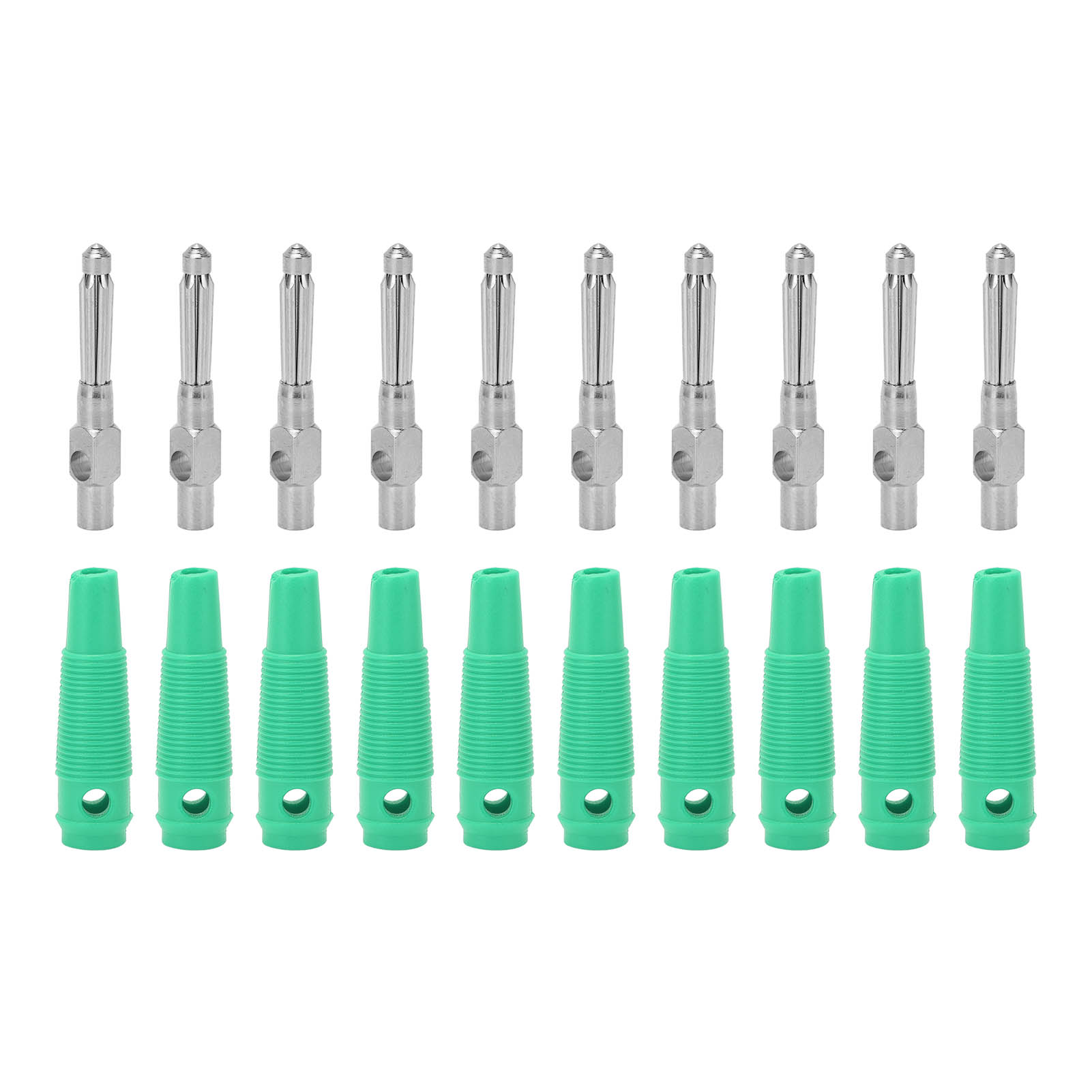 Packung Mit 10 Stapelbaren 4-mm-7-poligen Kupfer-bananensteckern (männlich), 1000 V, 32 A, Mit Aufschraubbaren Flexiblen Schutzhülsen, Grün