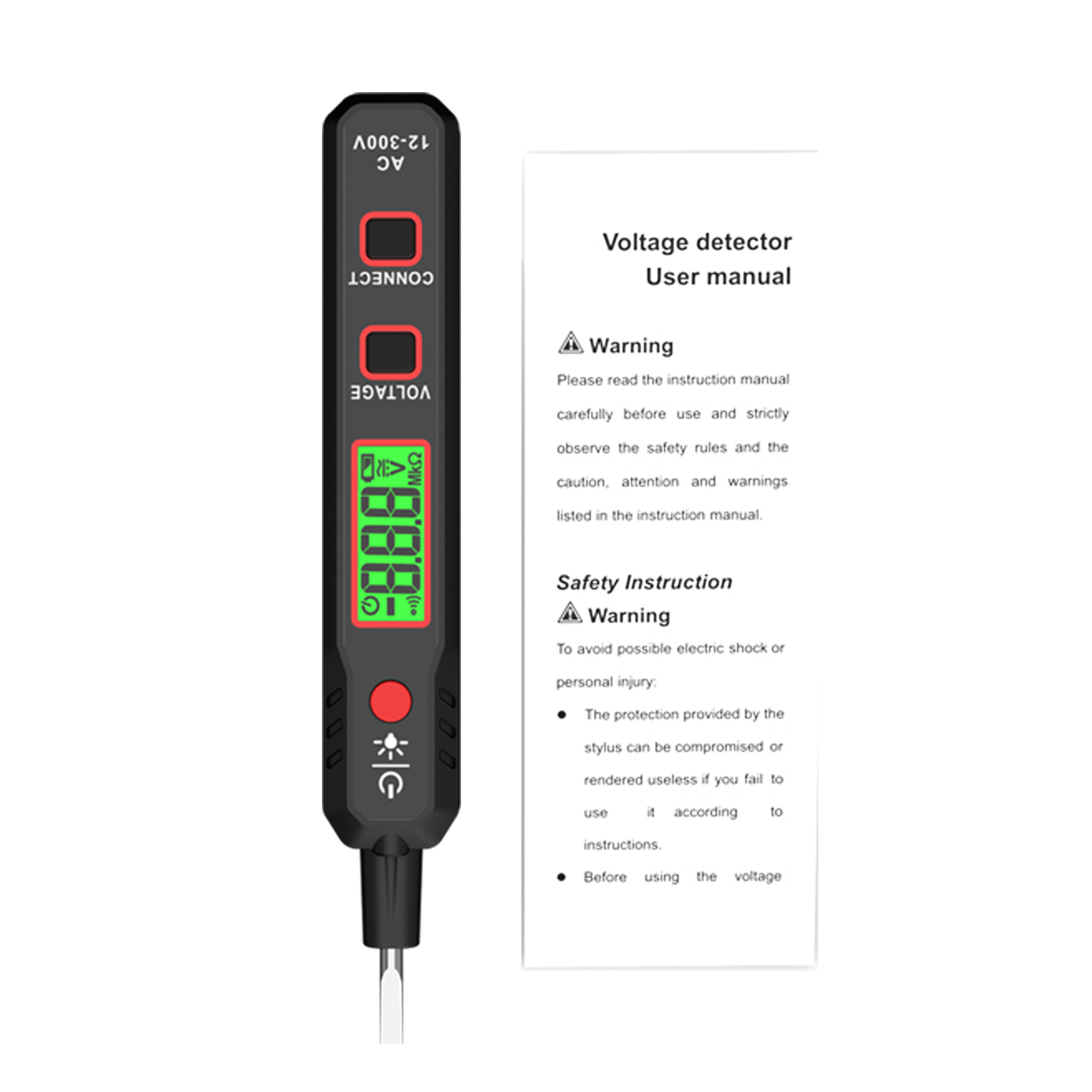 Habotest Ht89 Wechselspannungsprüfer 12–300 V, Kontaktspannungsdetektor Für Außenleiter/neutralleiter Mit Taschenlampe, Lcd-display, Fehlerortung Und Akustischem/optischem Alarm