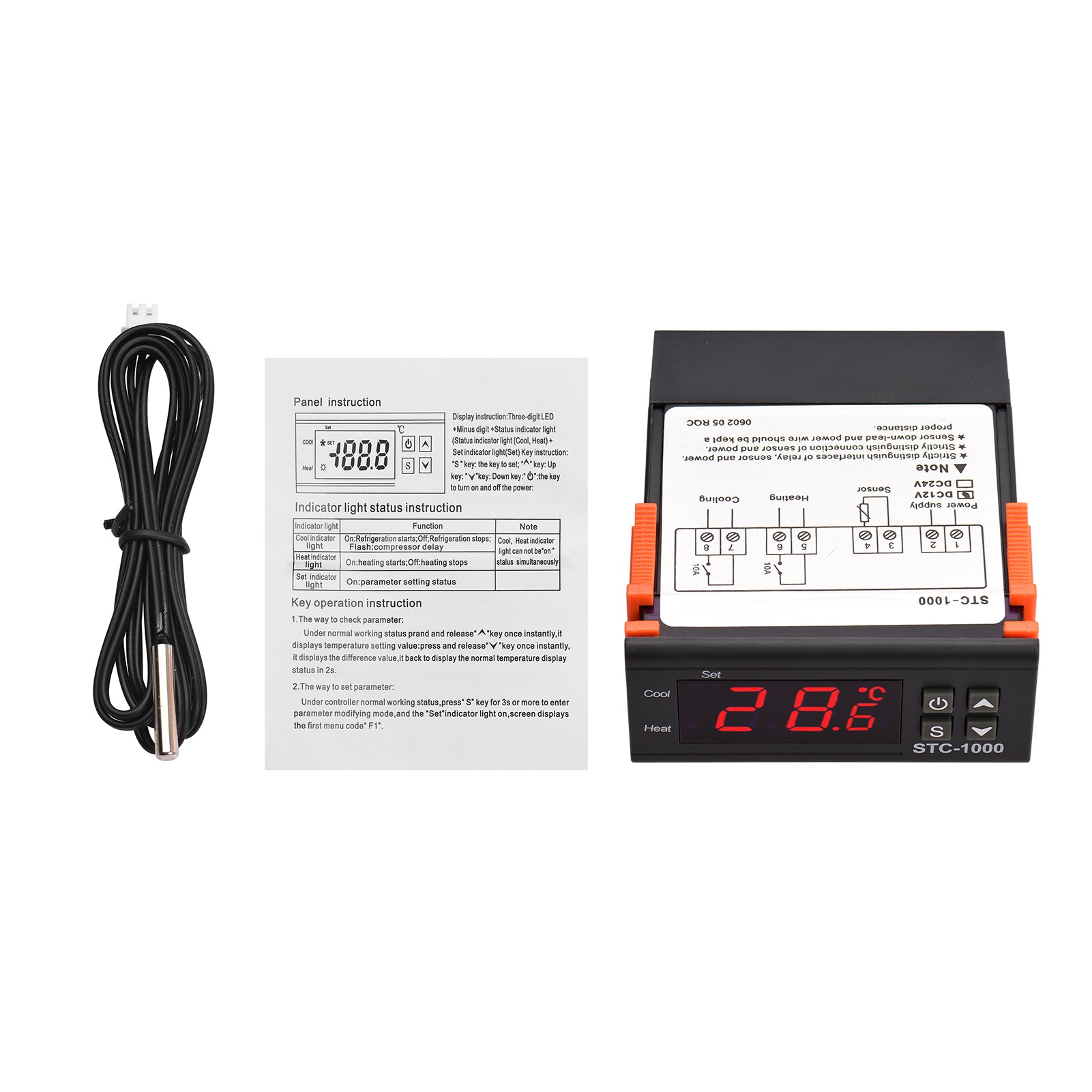Digitaler Temperaturregler Stc-1000, Intelligenter Thermostat Für Kühlschränke, 12 V Dc, Mit Heiz-/kühlfunktion, Temperaturkorrektur, Startverzögerung Und Warnung Bei Zu Hoher Oder Zu Niedriger Temper