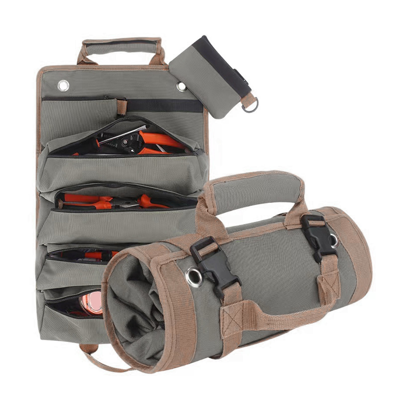 Aufrollbare Werkzeugtasche Aus Verdicktem Oxford-canvas Mit 2 Herausnehmbaren Taschen Und 4 Geräumigen Taschen, Organizer Für Elektriker