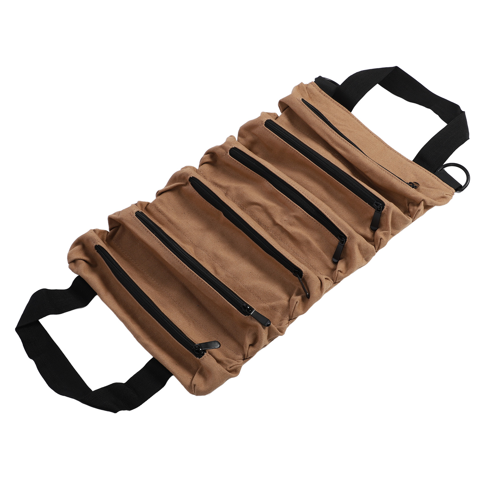 Aufrollbare Werkzeugtasche Aus Canvas Mit 6 Reißverschlusstaschen, Herausnehmbarer Organizer-tasche Für Schraubenschlüssel, Schraubendreher, Steckschlüssel, Zange, Farbe Khaki