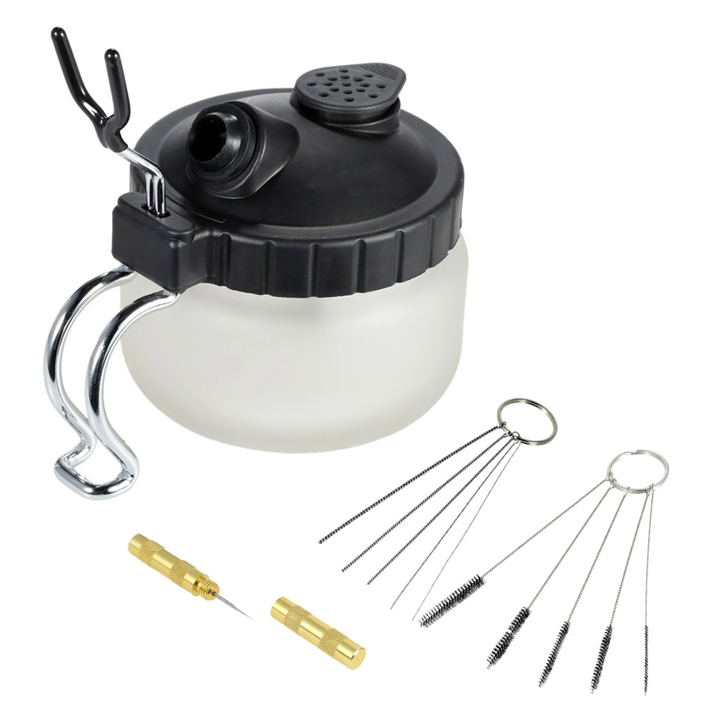 Kkmoon Airbrush-reinigungsset Mit Glashalter, Farbreinigungsbehälter, Spritzpistole, Reinigungswerkzeugen, Nadel, Düse Und Pinsel