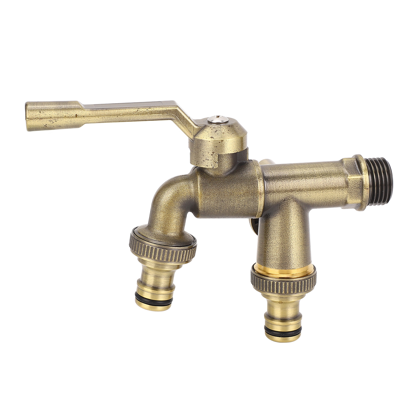 Doppelter Außenwasserhahn Aus Messing, Frostbeständig, Antikmessingfarben, 3/4"-wandanschluss Mit 2 X 25-mm-auslässen, Gartenmischer-set