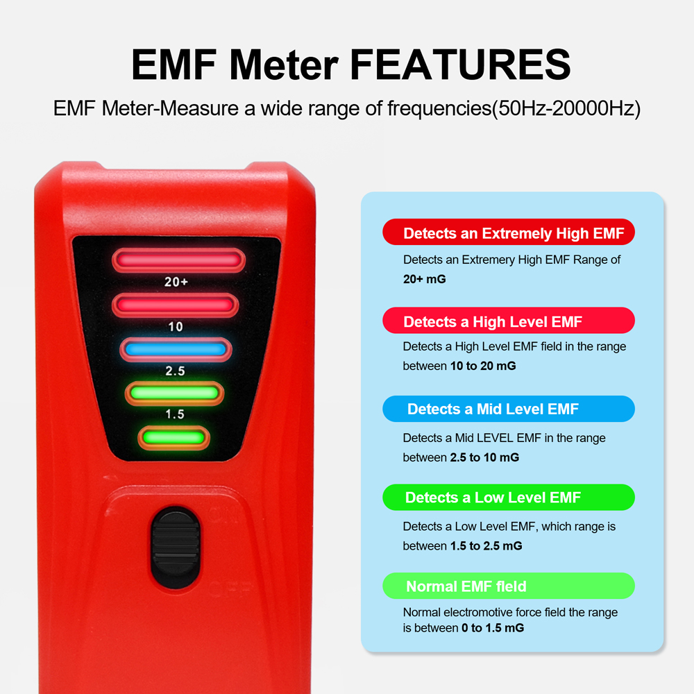Tragbarer Emf-detektor (elektromagnetische Strahlung) Mit 5 Leds, Magnetfeldmessgerät Für Staubsauger Und Haartrockner