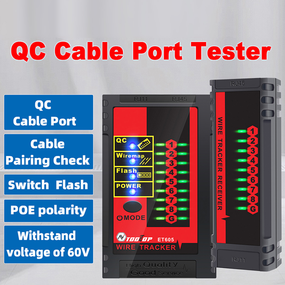 Et605 Kabelporttester, Kabelpaarungsprüfung, Blinkender Polaritätsschalter, Poe-leistungstest 60 V Mit Anzeige Für Niedrigen Batteriestand, Automatische Abschaltung