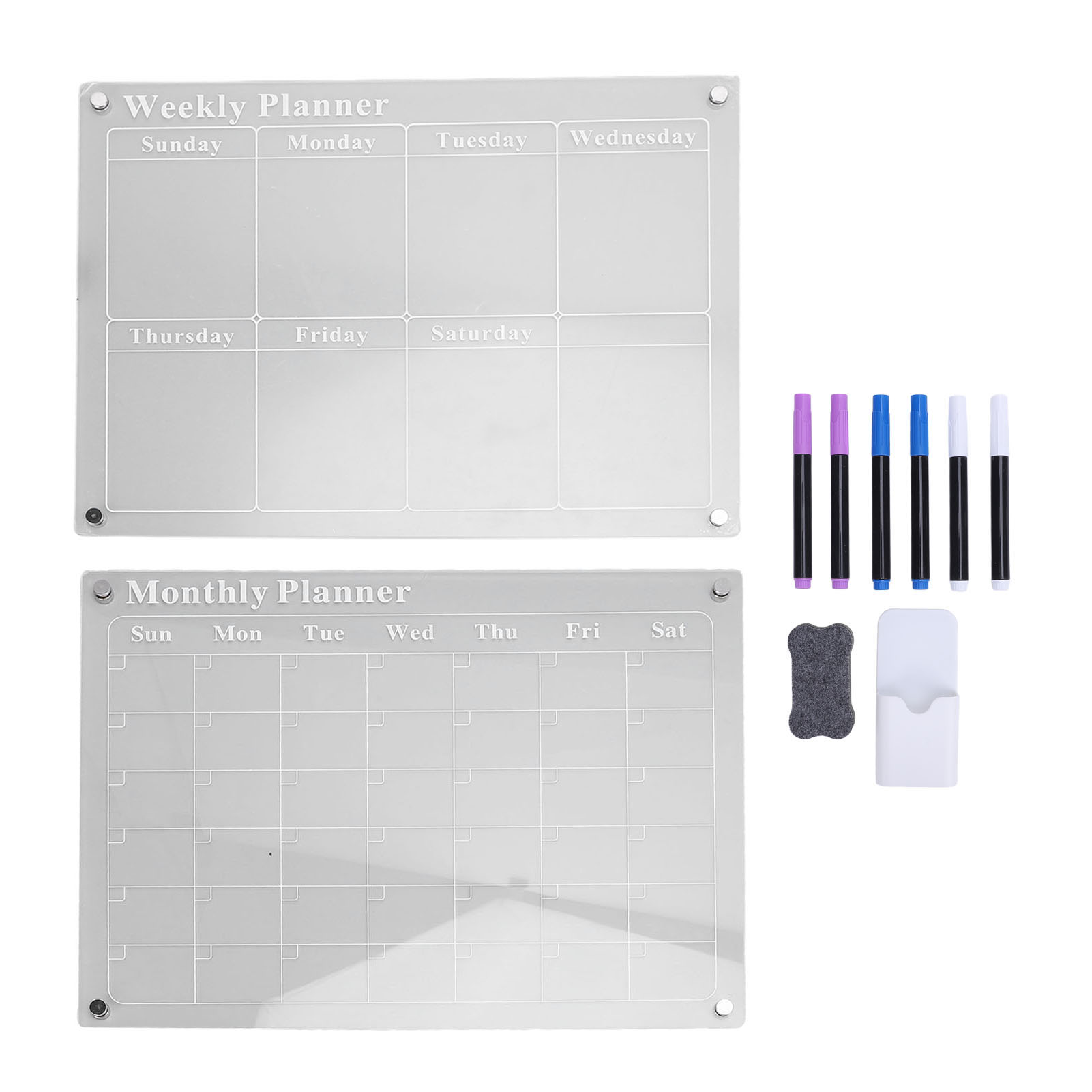 Set Bestehend Aus 40x30 Cm Transparenten Acryl-wochen-/monatsplanertafeln Mit Magnetischen, Abwischbaren Tafeln Und 6 Markern In 3 Farben.