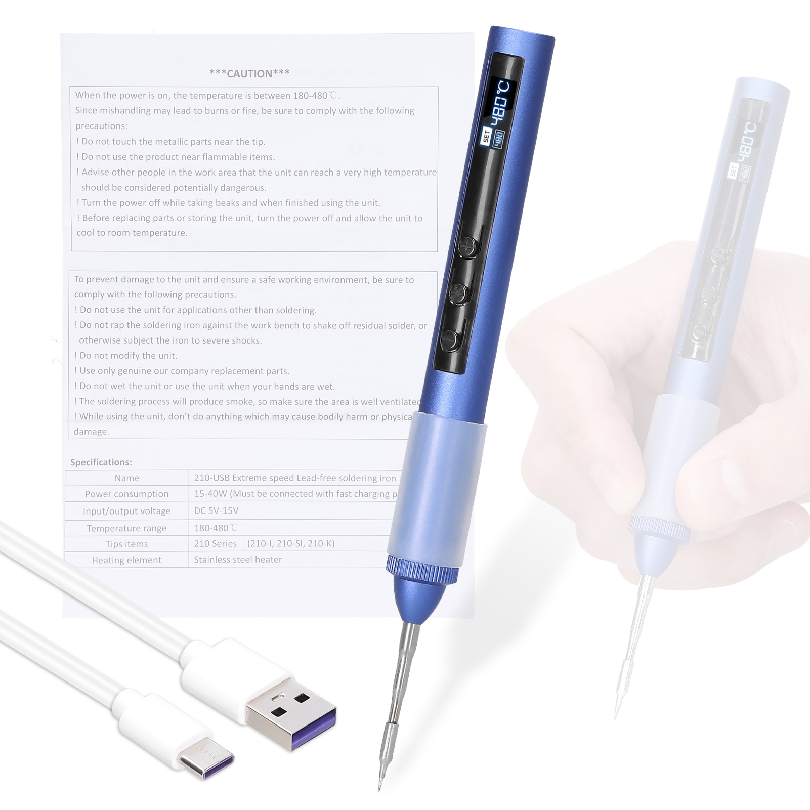 Tragbarer, Intelligenter Elektrischer Lötkolben, Usb-lötstation, 180–480 °c Oled-bildschirm, Lötstift Mit Temperatureinstellung Und Kalibrierung