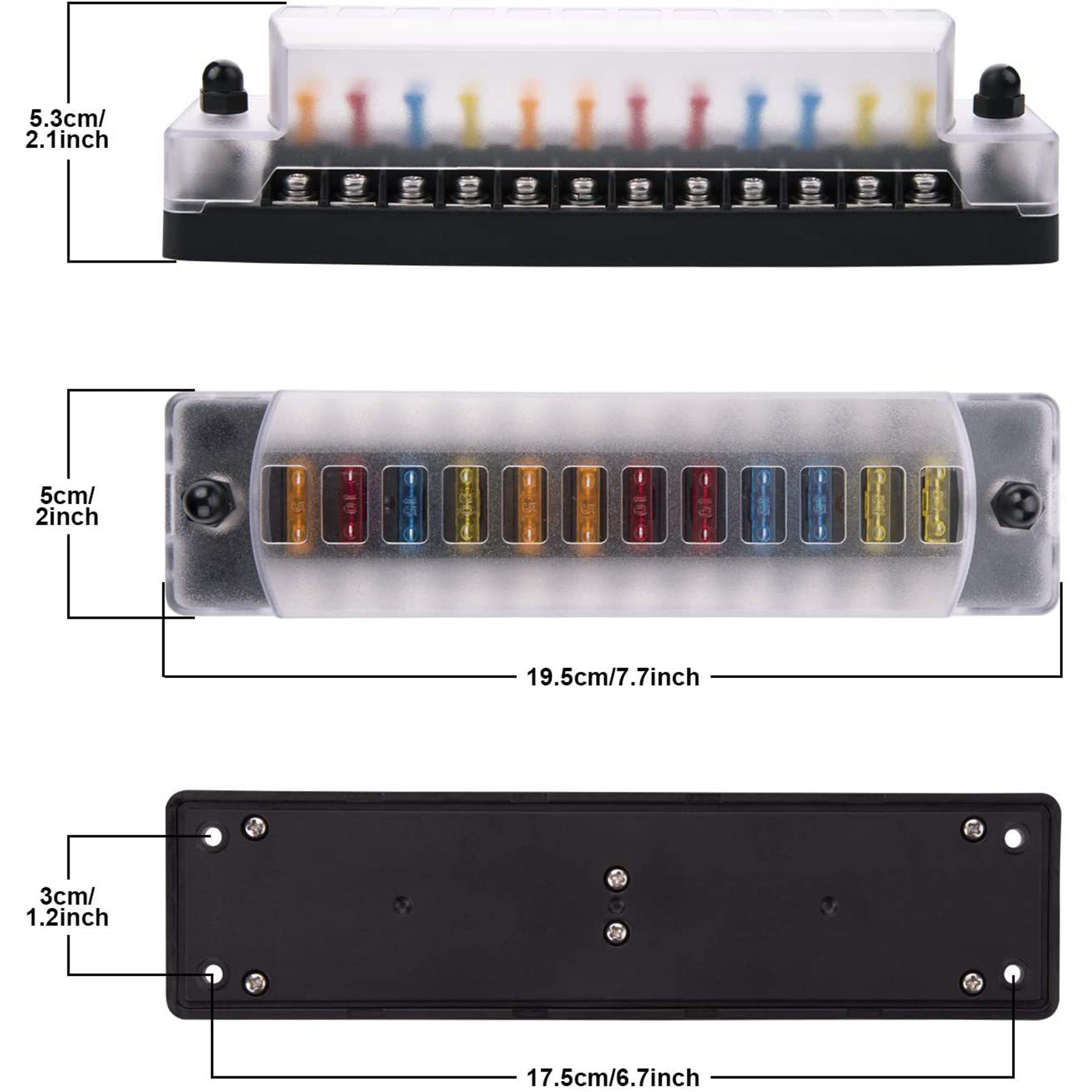 12-facher Sicherungsblock Mit Plus- Und Minuspolen, 12-v- Bis 32-v-flachsicherungshalter, Standard-atc/ato-sicherungskasten Mit Aufklebern, Etiketten Und Wasserdichter, Transparenter Abdeckung. Sicher
