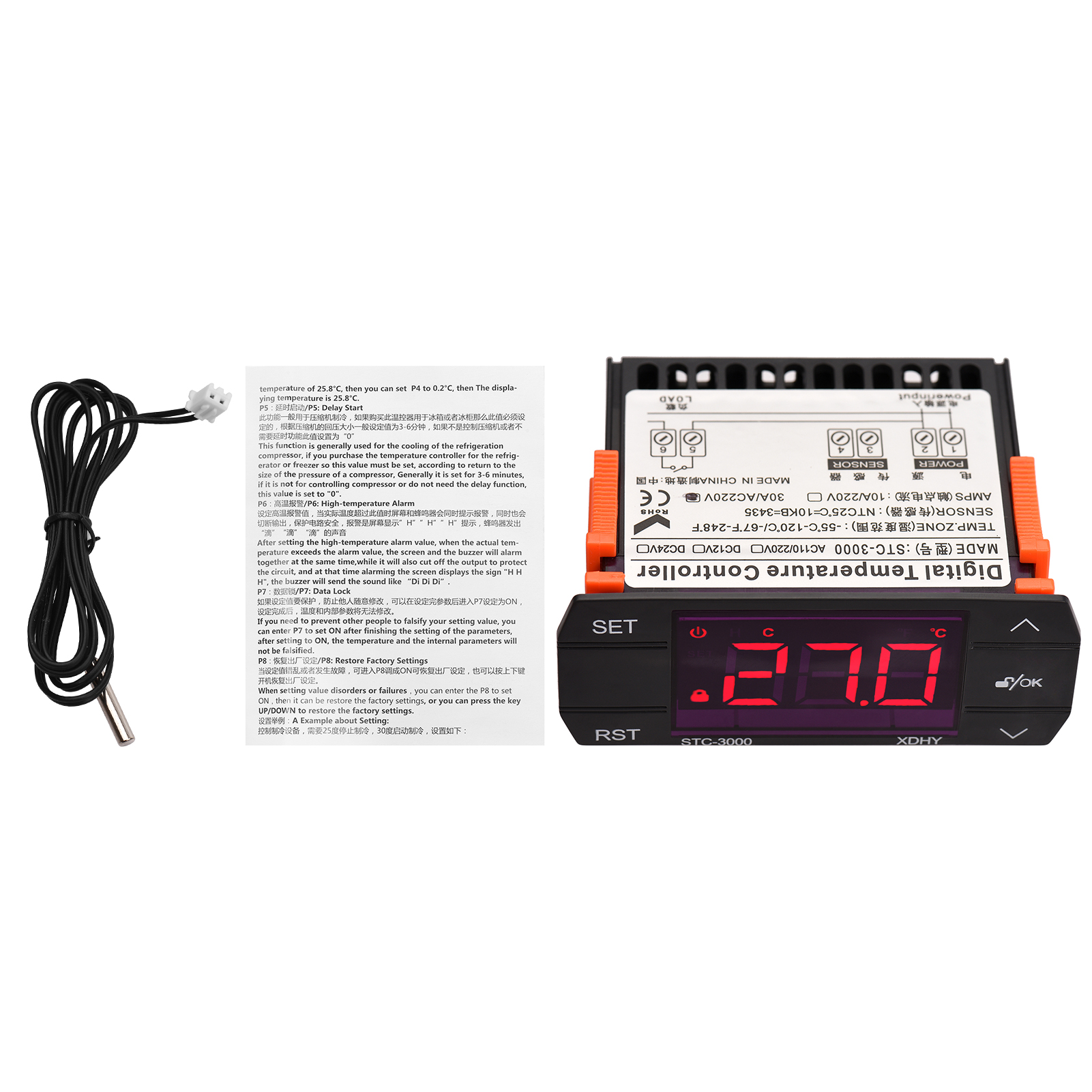 Digitaler Temperaturregler 30a, Intelligenter Thermostat, 220 V Wechselstrom, Für Kühlschränke: Heizen/kühlen/temperaturkorrektur/startverzögerung/alarm Bei Zu Hoher/zu Niedriger Temperatur