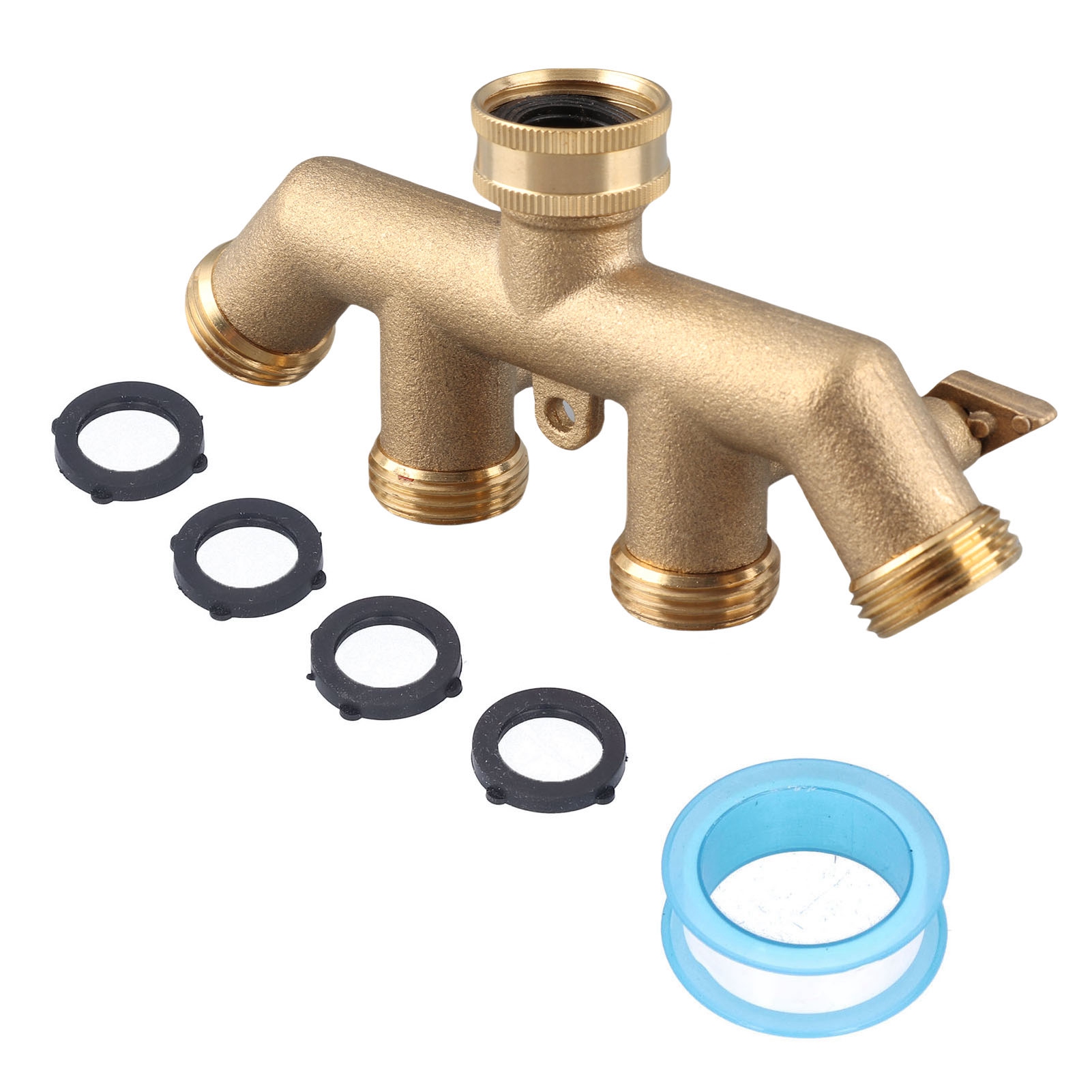 4-wege-schlauchverteiler Aus Messing Für Gartenwasserhahn, 3/4 Npt-wasserverteileranschluss, Set Mit Dichtungsband Und Dichtungen