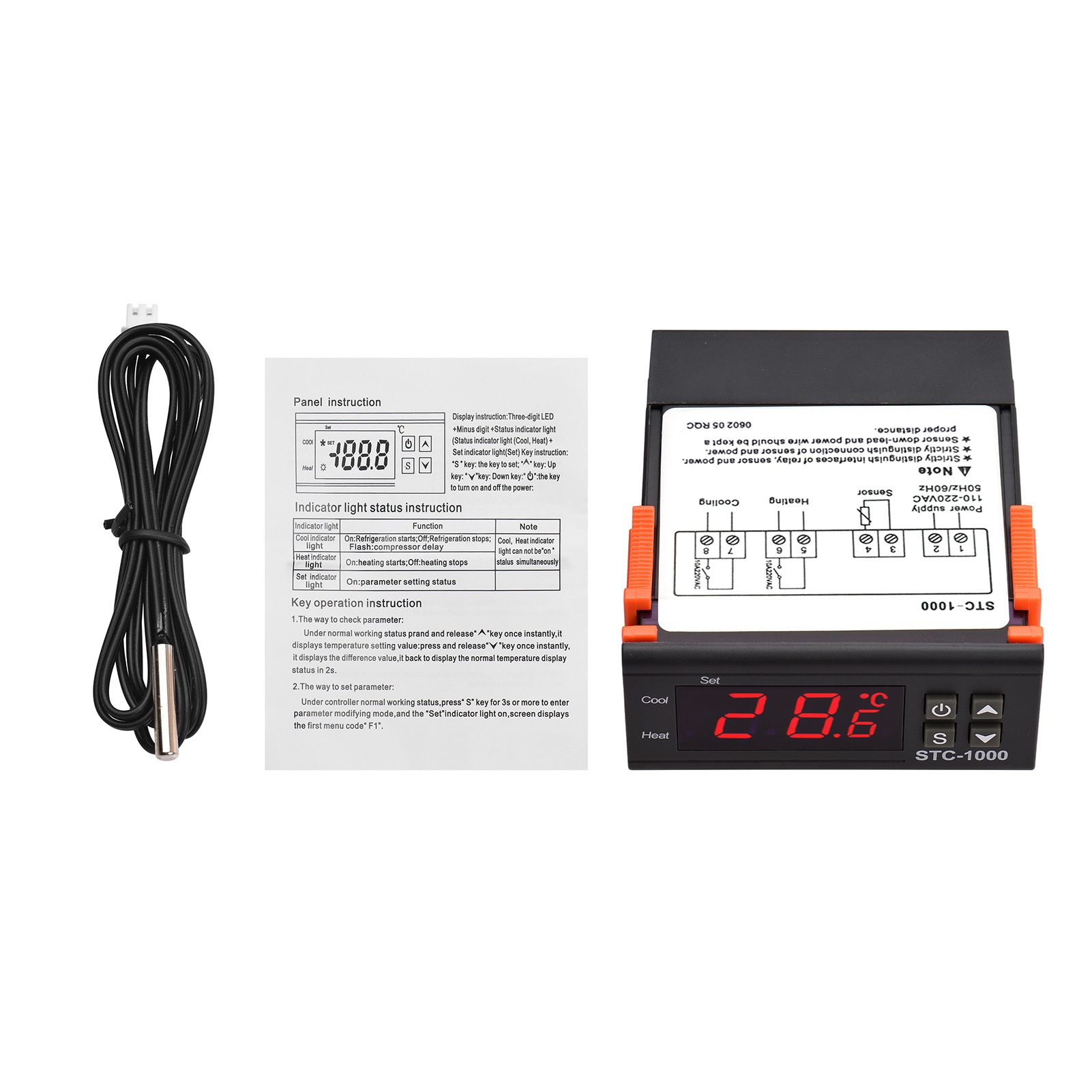 Digitaler Temperaturregler Stc-1000, Intelligenter Kühlschrankthermostat, 110–220 V Wechselstrom, Mit Heiz-/kühlfunktion, Temperaturkorrektur, Startverzögerung Und Alarm Bei Zu Hoher Und Zu Niedriger