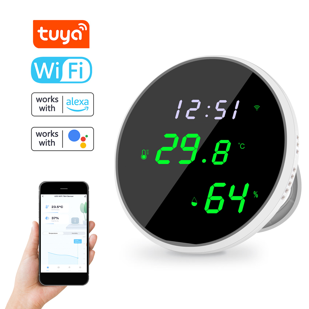 Tuya Wlan-temperatur- Und Feuchtigkeitssensor, Fernsteuerung Und Überwachung Per App Für Smart-home-anwendungen, Kompatibel Mit Amazon Und Google Home, Sprachsteuerung