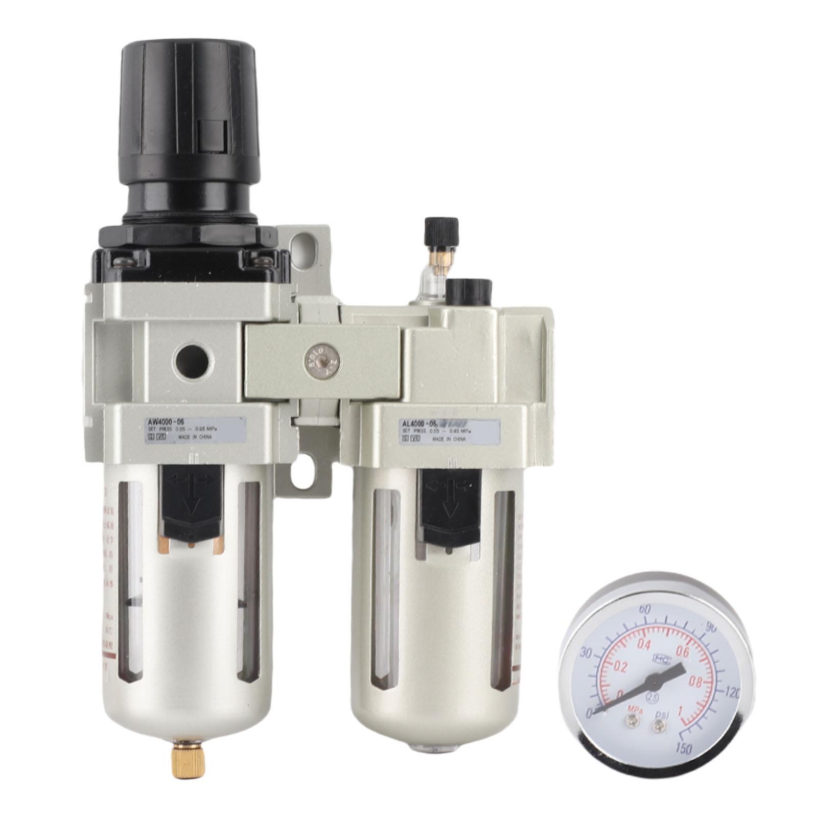 Wasser-, Öl- Und Druckluftabscheider-filterregler Mit Manueller Entlüftung Und Manometer, Messing, 0,05–0,85 Mpa, G3/4