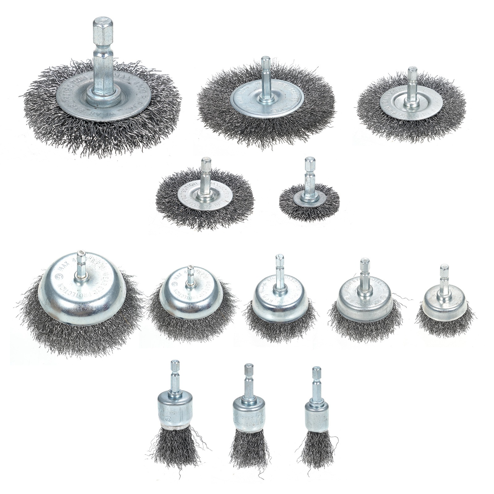 Set Mit 13 Kohlenstoffstahl-drahtbürsten Zur Rostentfernung, 0,3 Mm (0,012 Zoll) Spiralförmige Drähte, Mit 6,35 Mm (1/4 Zoll) Sechskantschaft Für Bohrmaschine
