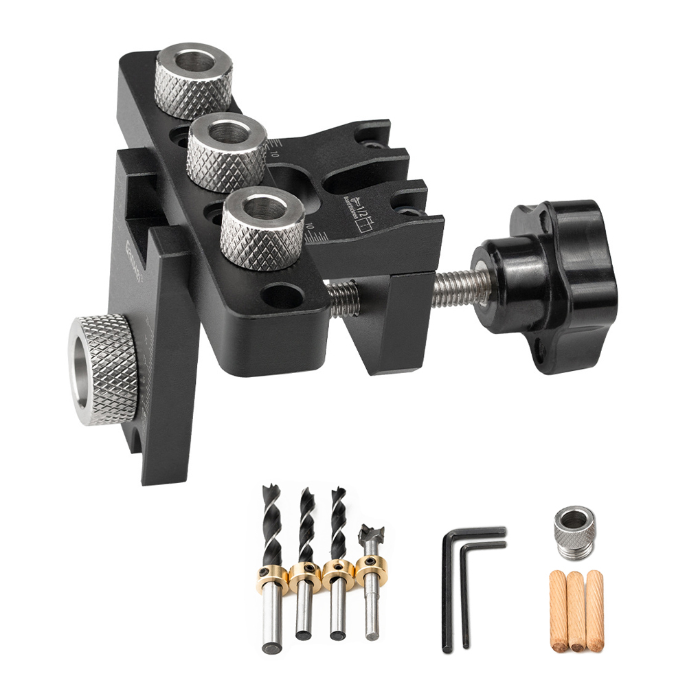 3-in-1-set Aus Aluminiumlegierung Für Die Holzbearbeitung: Bohrschablone/positionierer/messlehre/führung Für 8-15-mm-bohrer, Flexibles Diy-werkzeug Für Die Plattenmontage.