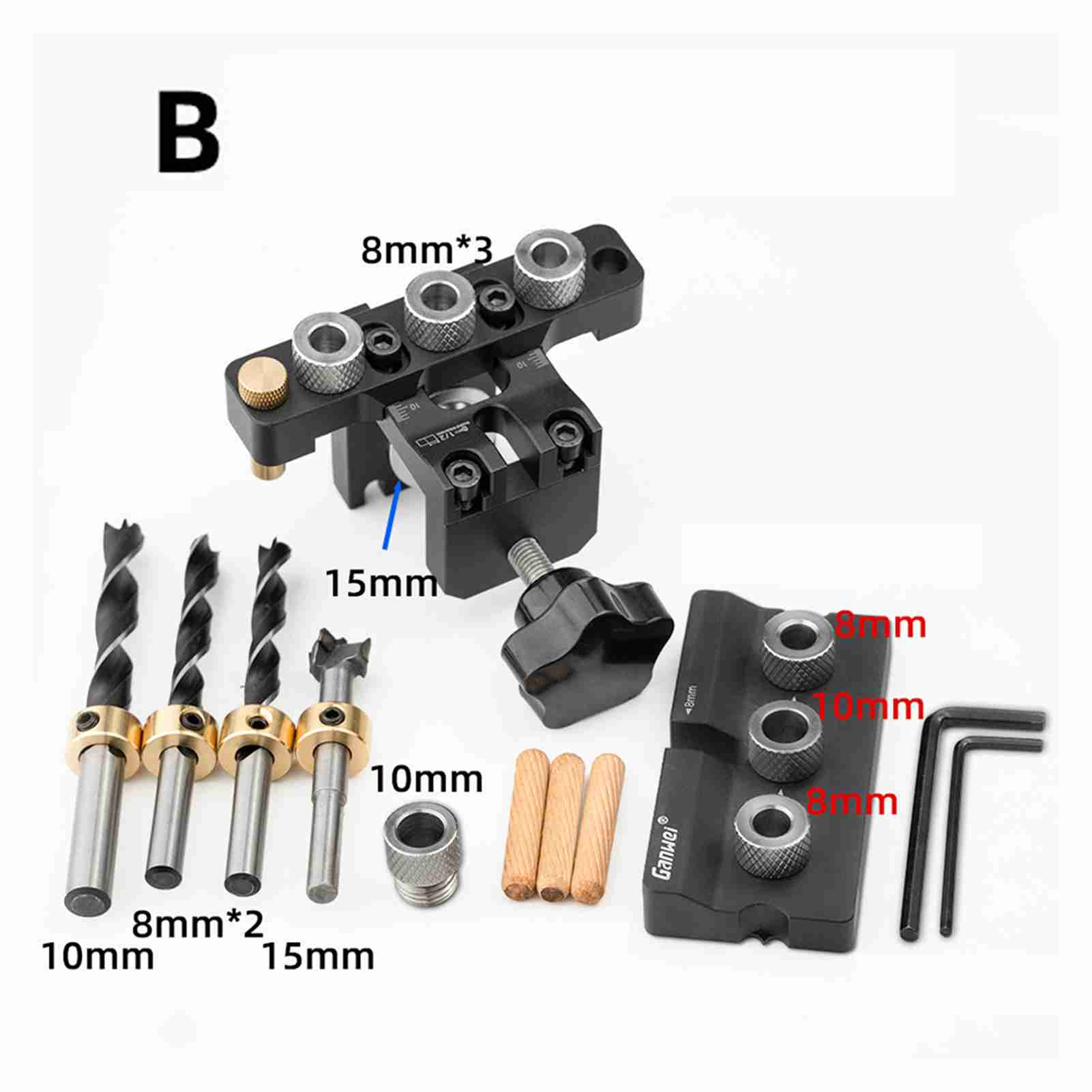 3-in-1-bohrset Aus Aluminiumlegierung Mit 8–15-mm-bohrern, Flexibler Holzbearbeitungs-führungslehre, Diy-holzbearbeitungswerkzeug Für Die Plattenmontage