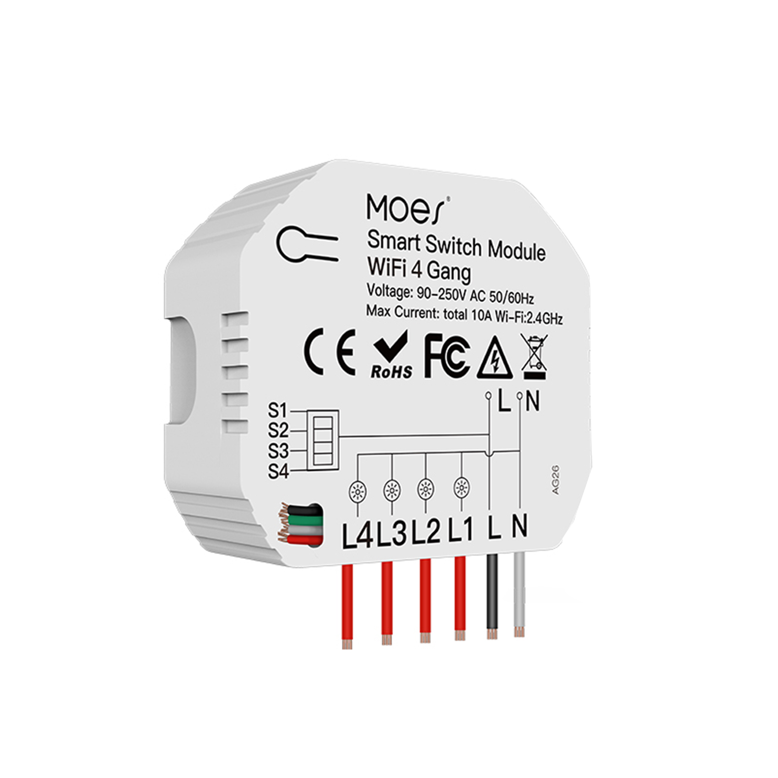 4-fach Wi-fi-schaltermodul, Intelligenter Lichtschalter, Sprachsteuerung, Fernbedienung, App-sharing-funktion, Unabhängiges Steuermodul, Diy 2-wege-leistungsschalter (ac 90-250v)