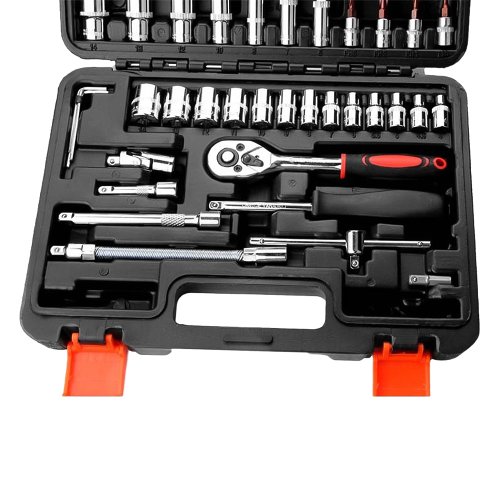 53-teiliger 1/4"-steckschlüsselsatz Aus Legiertem Stahl Für Auto, Motorrad, Mechanik, Heimwerkerbedarf, Garage, Werkzeugkasten Mit Kunststoff-aufbewahrungskoffer