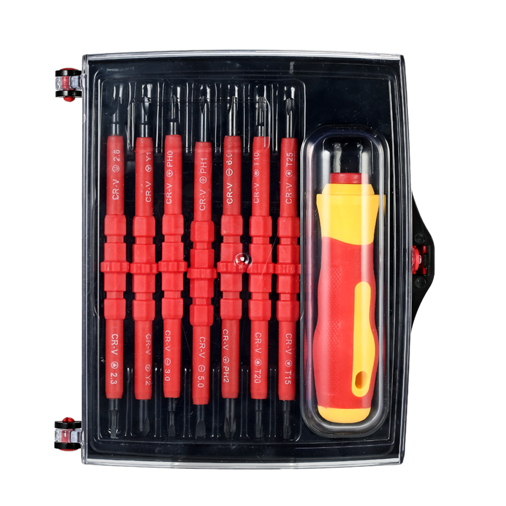 Set Mit 7 Austauschbaren, Isolierten 1000-v-schraubendrehern Mit Magnetischen Phillips-bits Und Ablagen Für Elektriker