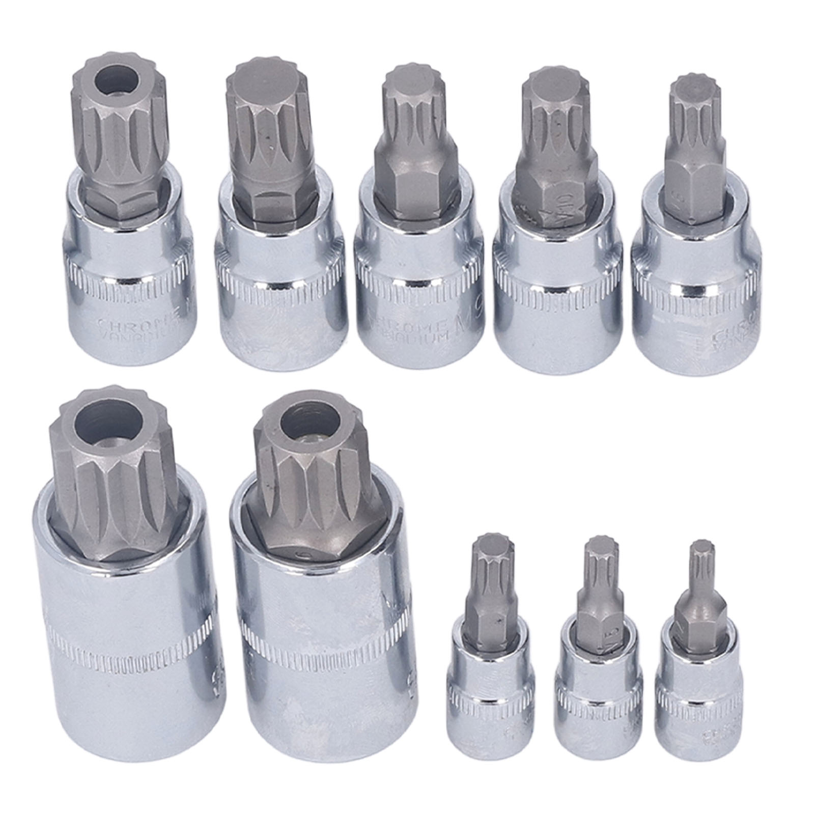 Satz Mit 10 Steckschlüsseln M4 Bis M18 (1/4 Zoll, 3/8 Zoll, 1/2 Zoll) Mit Dreifach-vierkant-spindelaufnahme, Chrom-vanadium-stahl, Inklusive Aufbewahrungskoffer