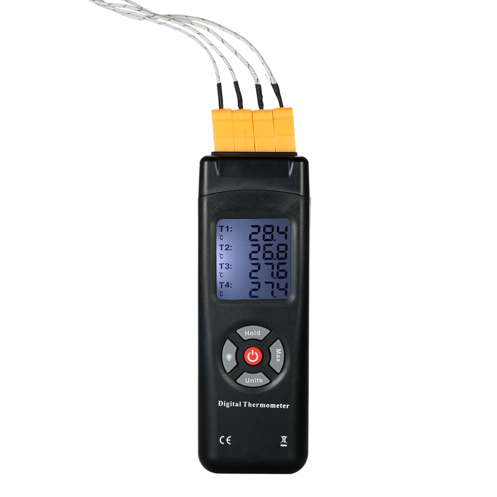 Digitales 4-kanal-lcd-thermometer Vom Typ K Mit Thermoelementfühlern -501350°c/-582462°f, Werthaltefunktion