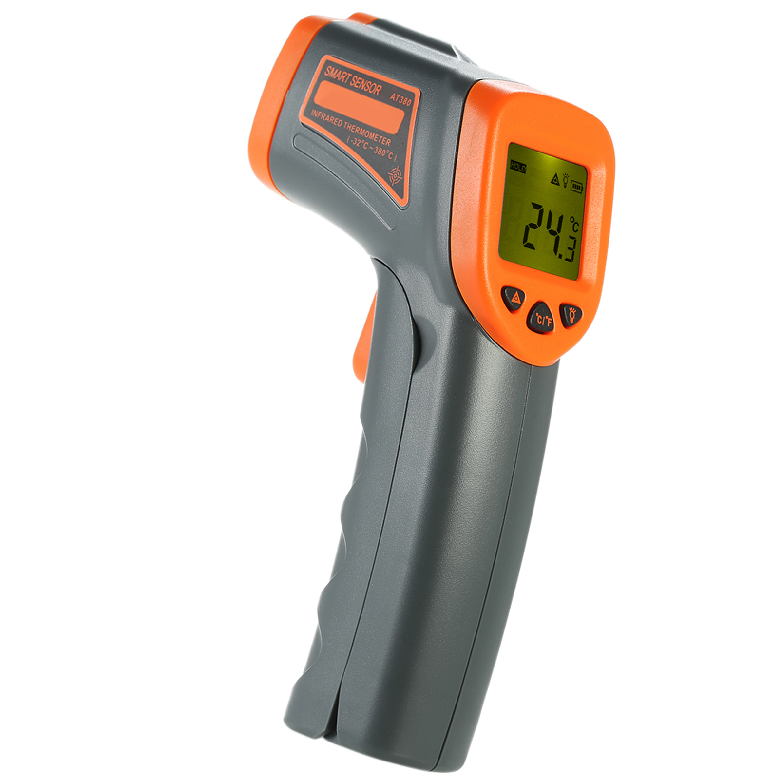 Smart Sensor Tragbares, Digitales, Berührungsloses Infrarot-handthermometer -32 Bis 380 °c 12:1 Distanz-/spotverhältnis Industriepyrometer Umschaltbares, Hintergrundbeleuchtetes Lcd-display °c/°f (nic