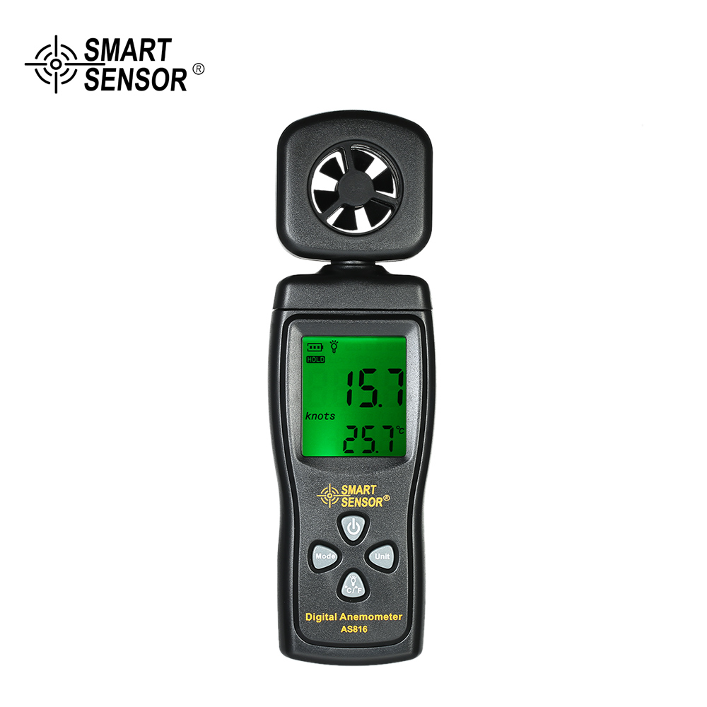 Smart Sensor Kleines Digitales Lcd-anemometer Mit Hintergrundbeleuchtung: Windgeschwindigkeits- Und Temperaturmesser