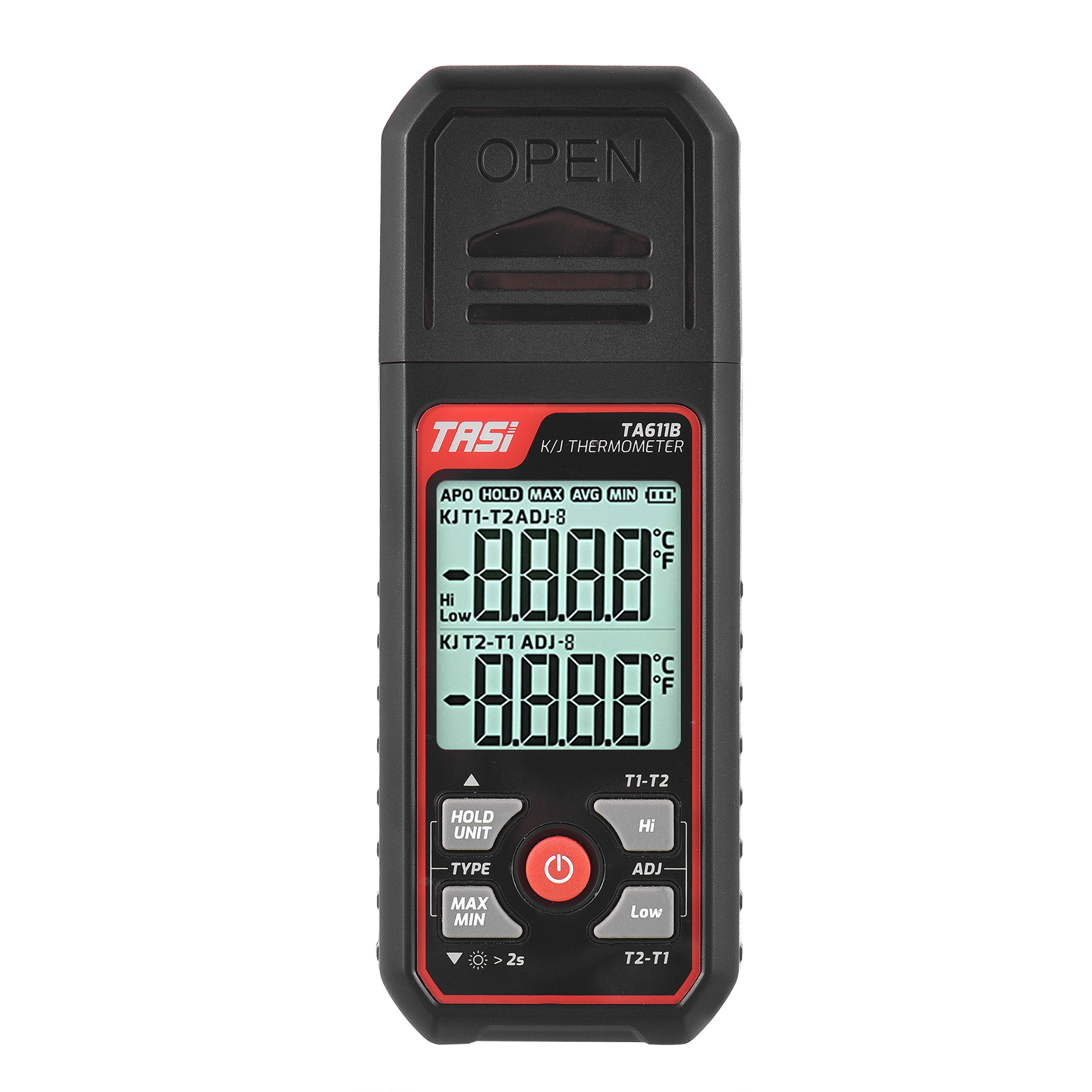 Tasi Ta611b K/j Thermoelement-thermometer -2001372℃/-3282501℉ Tragbares Digitales Lcd-display Mit Hoch- Und Niedrigalarm, Zweikanalbetrieb Und 2 Thermoelement-sonden Vom Typ K