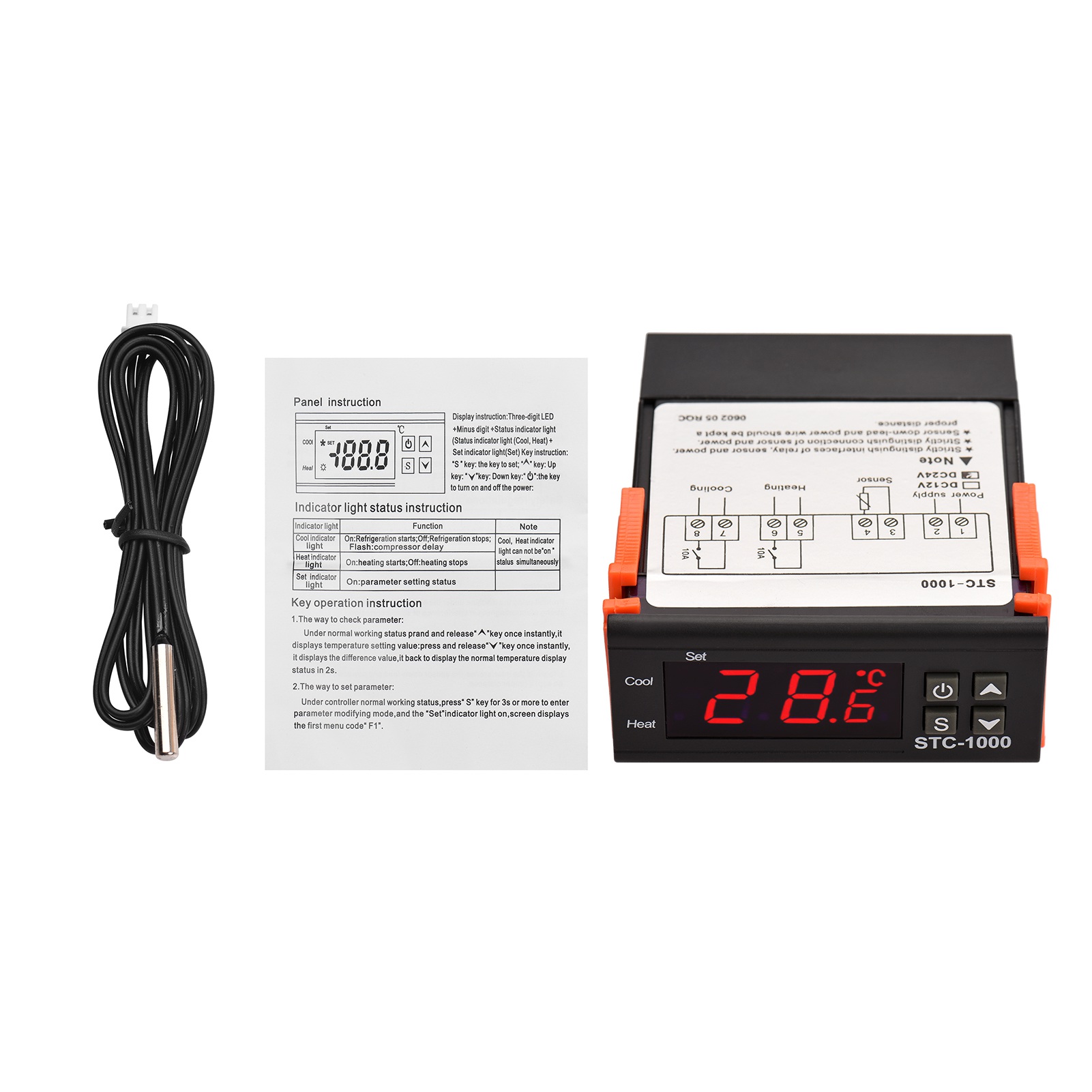 Digitaler Temperaturregler Stc-1000, 24-v-dc-smart-thermostat Für Kühlschränke Mit Heiz-/kühlfunktion, Temperaturkorrektur, Startverzögerung Und Warnung Bei Zu Hoher Oder Zu Niedriger Temperatur.