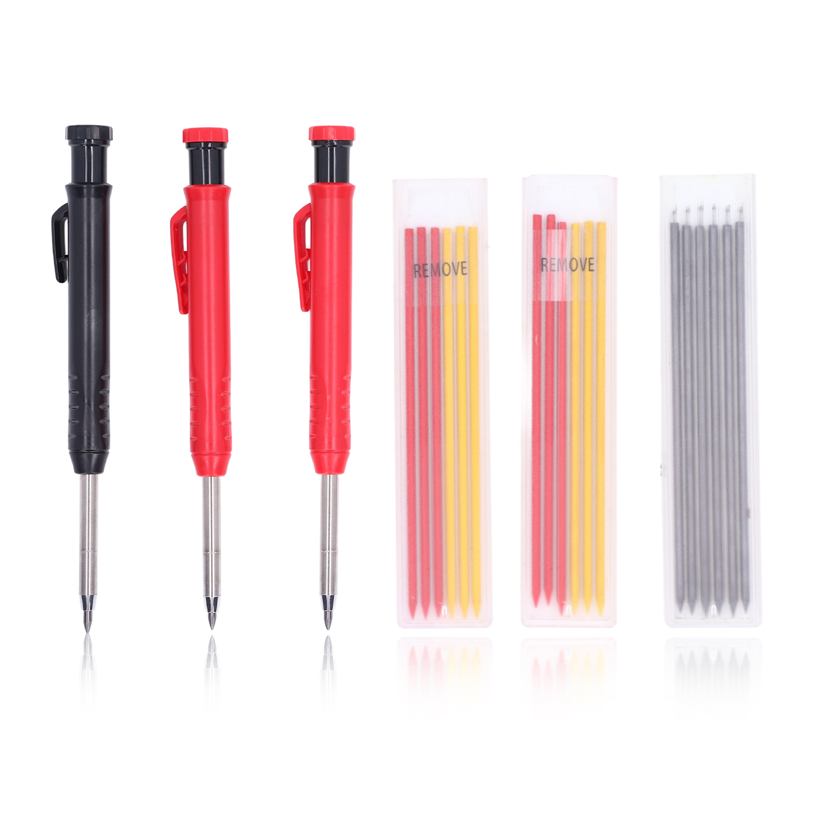 Set Aus Massiven Zimmermannsbleistiften Mit Nachfüllminen, Druckbleistift Mit Langer Spitze Für Tiefe Löcher Und Schmale Flächen