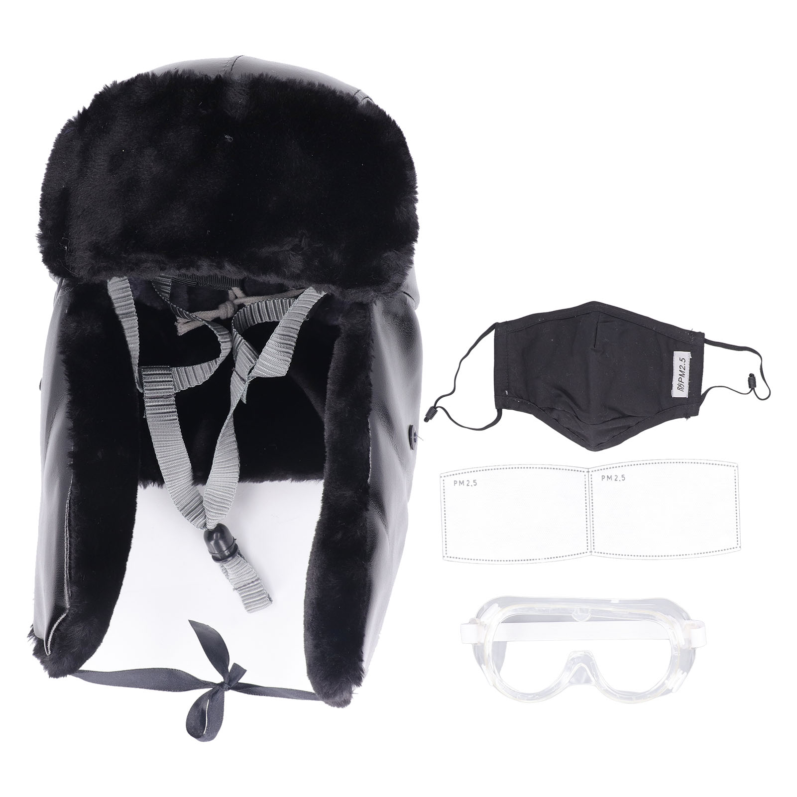 Fleecegefütterter, Winddichter Abs-pu-sicherheitshelm Mit Schutzbrille Und Maske Für Den Winter