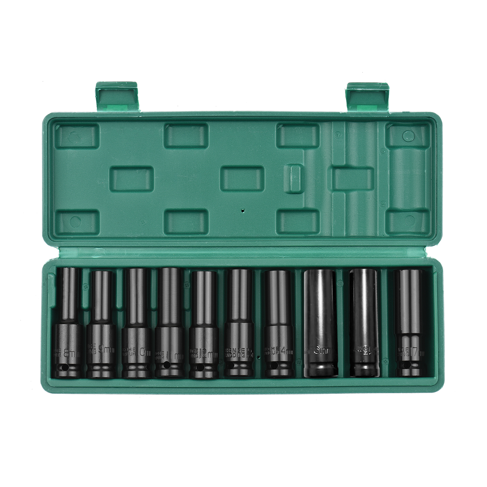 Satz Mit 10 1/2 Zoll Tiefen Metrischen 10-22 Mm Sechskant-schlagschraubnüssen Aus Chrom-vanadium-stahl Mit Aufbewahrungsbox
