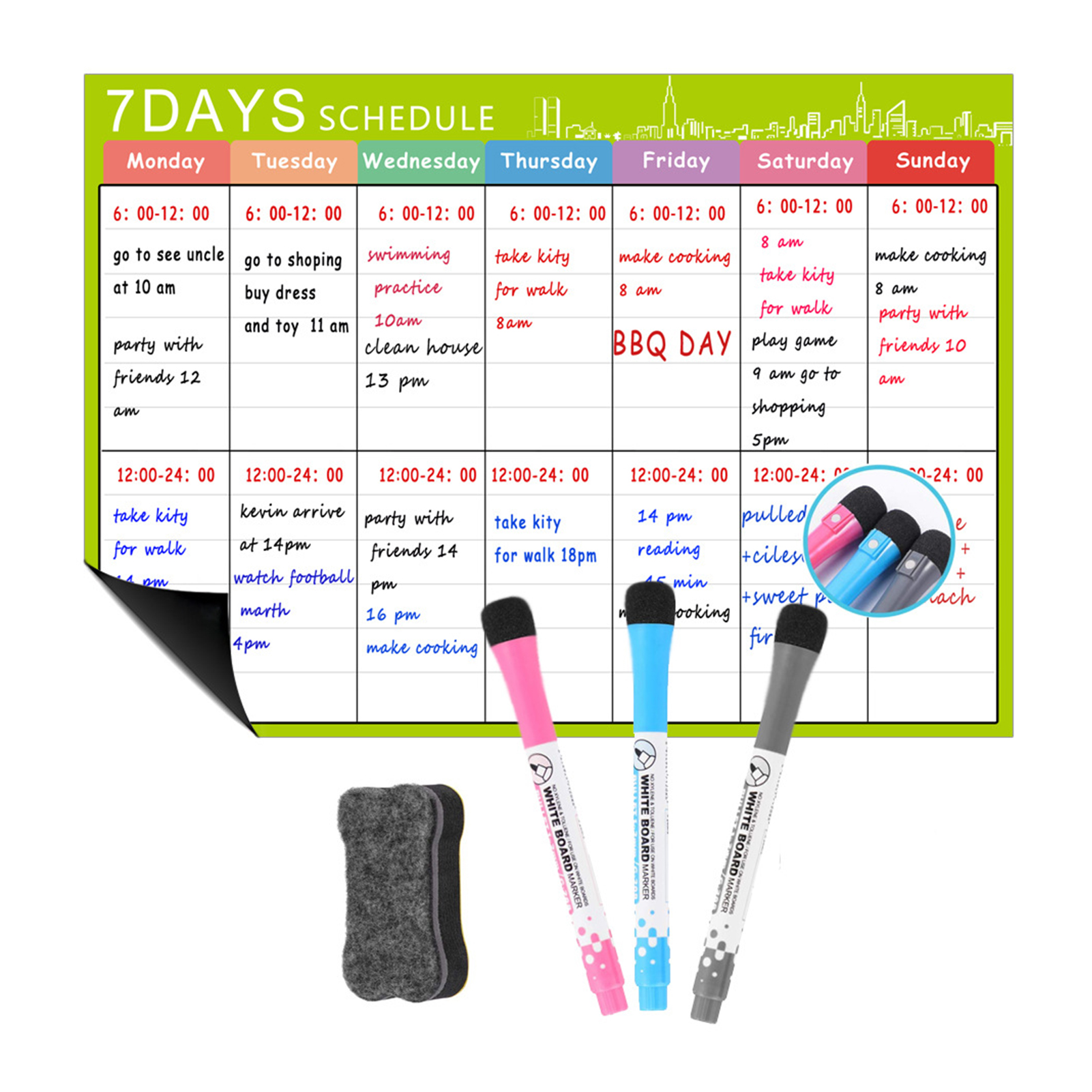 Magnetische Whiteboard-tafel, Flexibler Magnetischer Kalender/planer/kühlschrankorganizer, Tägliche Nachrichtentafel Mit 3 Markern Und 1 Schwamm Für Wöchentliche/monatliche Organisation, Aufgabenliste