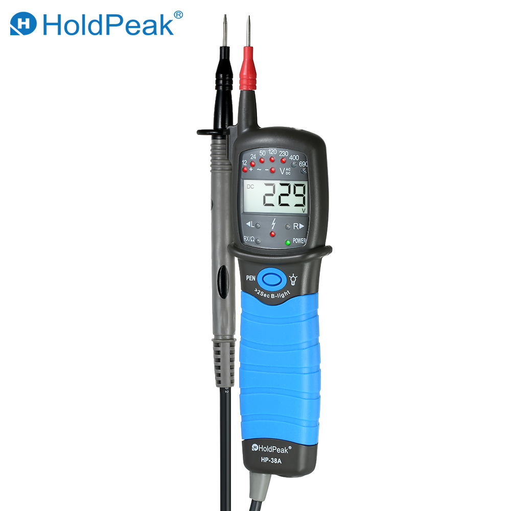 Holdpeak Ac/dc Lcd-spannungsprüfer Mit Selbstkalibrierendem Kontaktdetektor, Durchgangsprüfung Und Phasenrotationsprüfung
