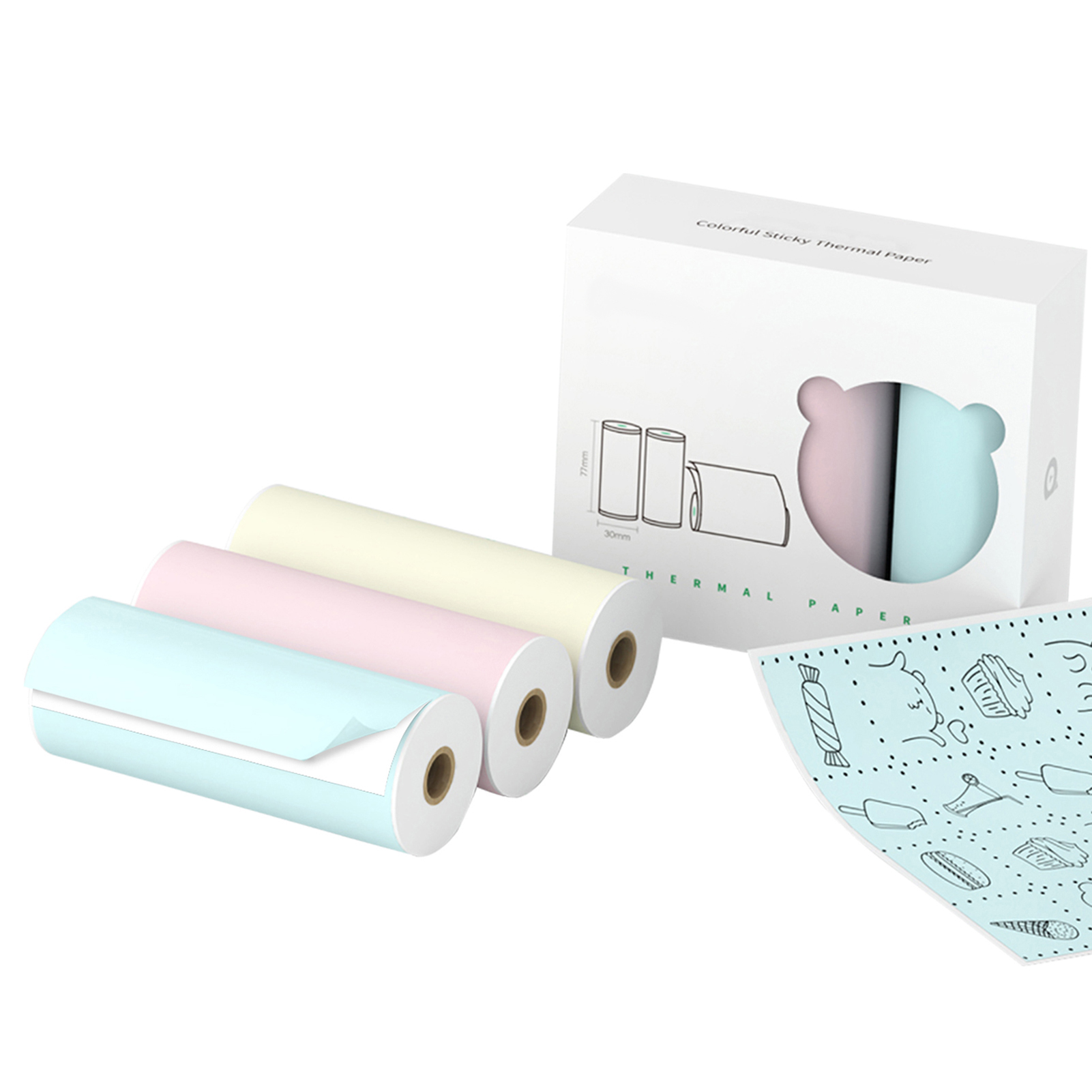 Farbiges, Selbstklebendes Thermopapier 77 X 30 Mm, Bpa-frei, Wasserfest, Ölbeständig, Wischfest, Für Peripage A9/a9s/a9 Pro/a9 Max/a9s Max Mini-drucker, 3er-pack