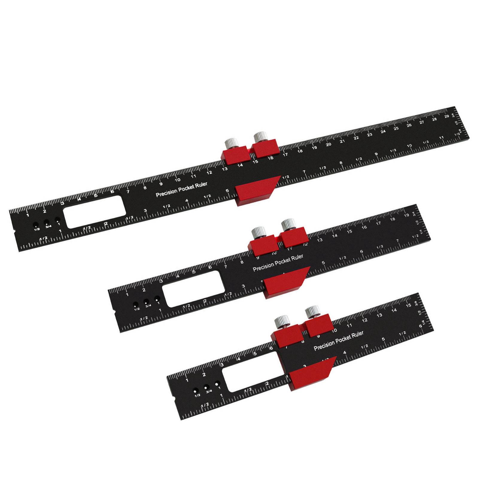Set Aus 3 T-nut-schiebelinealen Aus Aluminiumlegierung, Hochpräzise, T-förmige Markierungslineale, Quadratisch Und Mit Markierungen In Den Längen 160 Mm, 200 Mm Und 300 Mm
