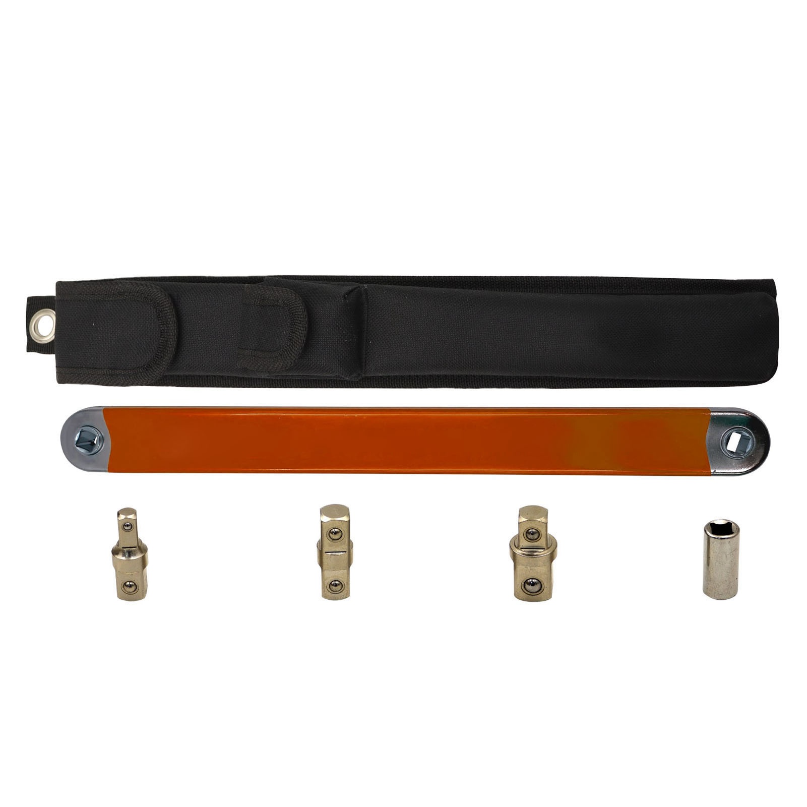 Ausziehbarer Knarre Mit Versetztem Schaft, Multifunktional, Lang, Universell, Aus Hochkohlenstoffhaltigem Stahl, Orange, 3/8", Mit 3 Adaptern