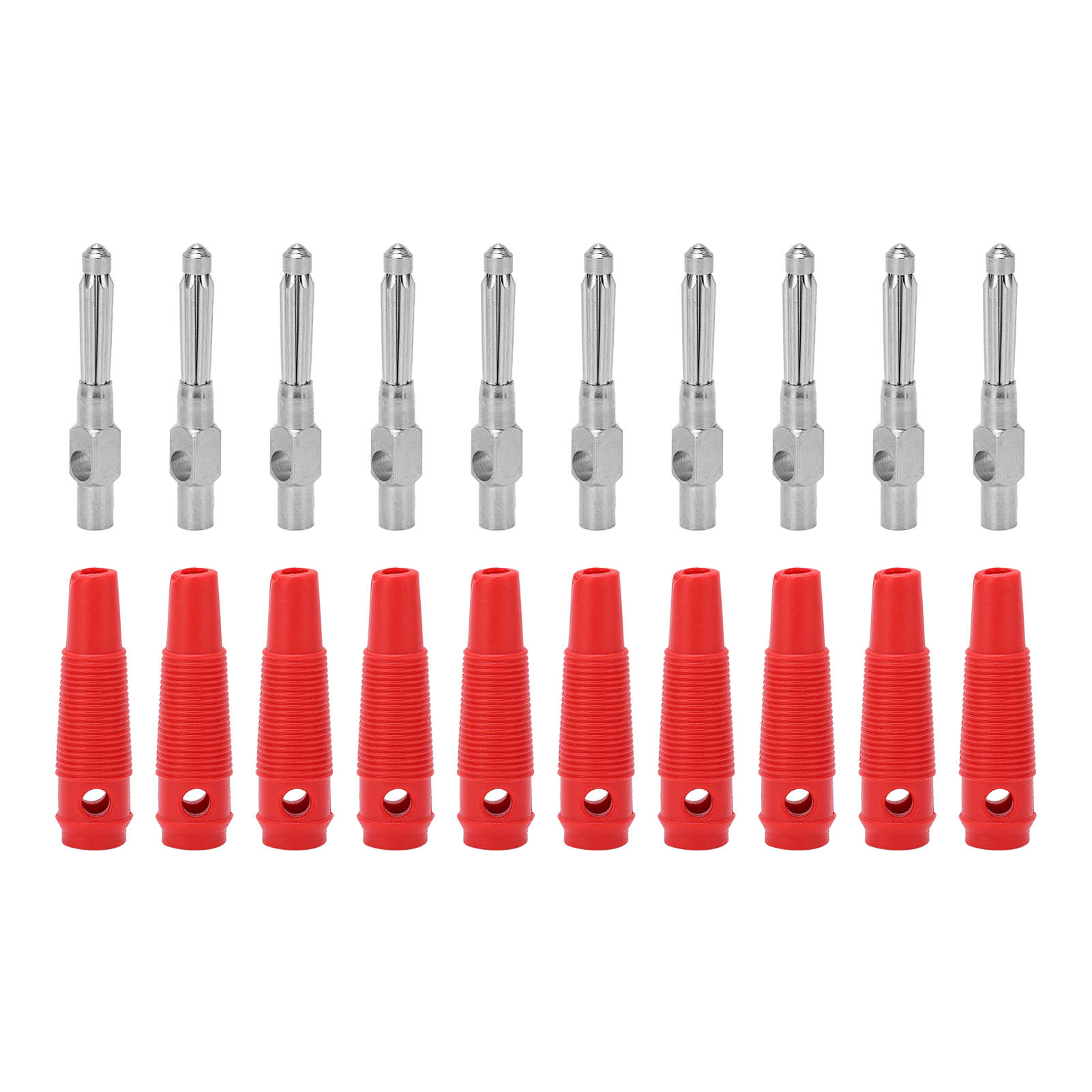 Packung Mit 10 Stapelbaren 4-mm-7-poligen Kupfer-bananensteckern (männlich), 1000 V, 32 A, Mit Roter, Aufschraubbarer Flexibler Hülse
