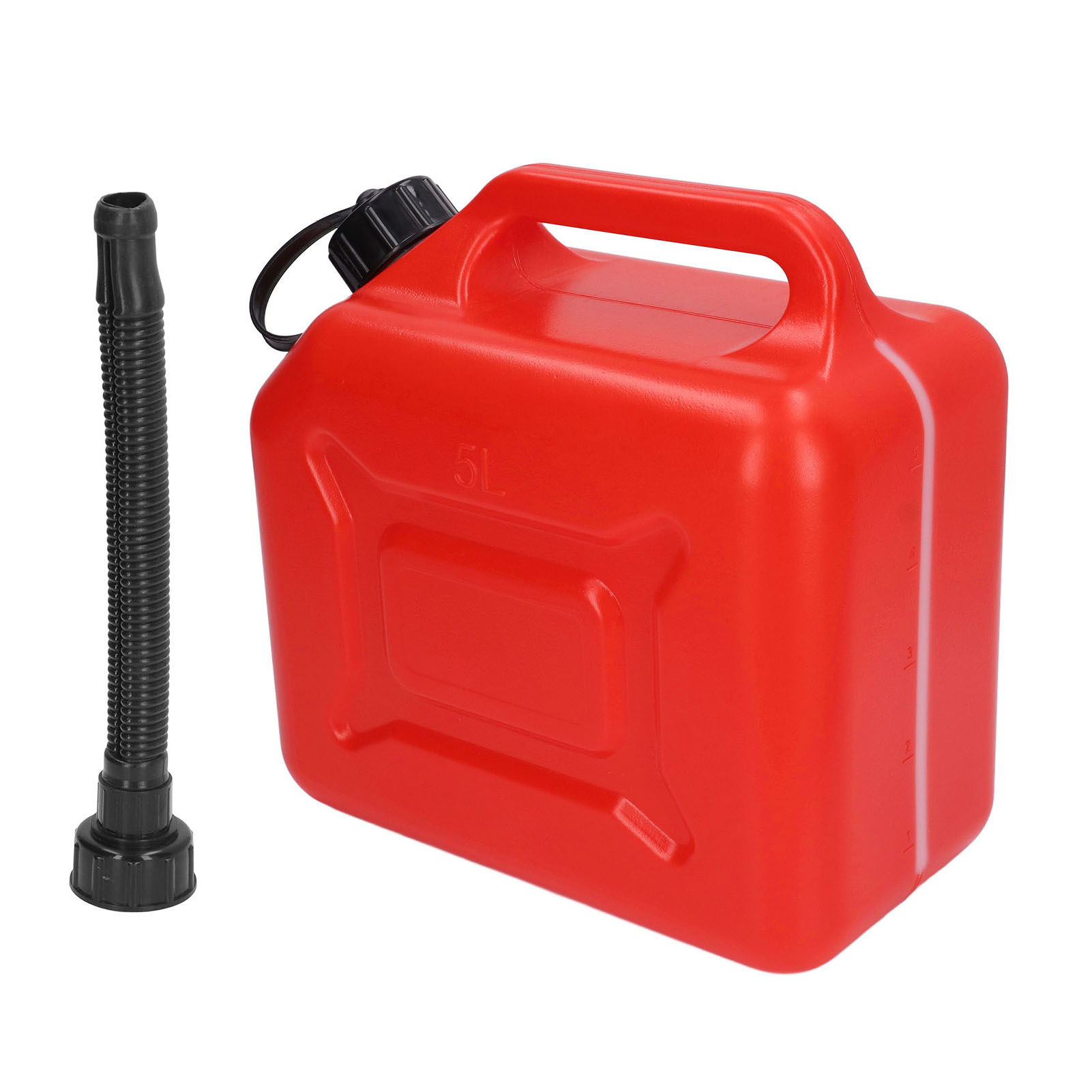 5-liter-benzinkanister (1,3 Gallonen) Aus Abs, Tragbar, Rot, Auslaufsicher, Mit 27 Cm Langem Auslaufschlauch Und Skala
