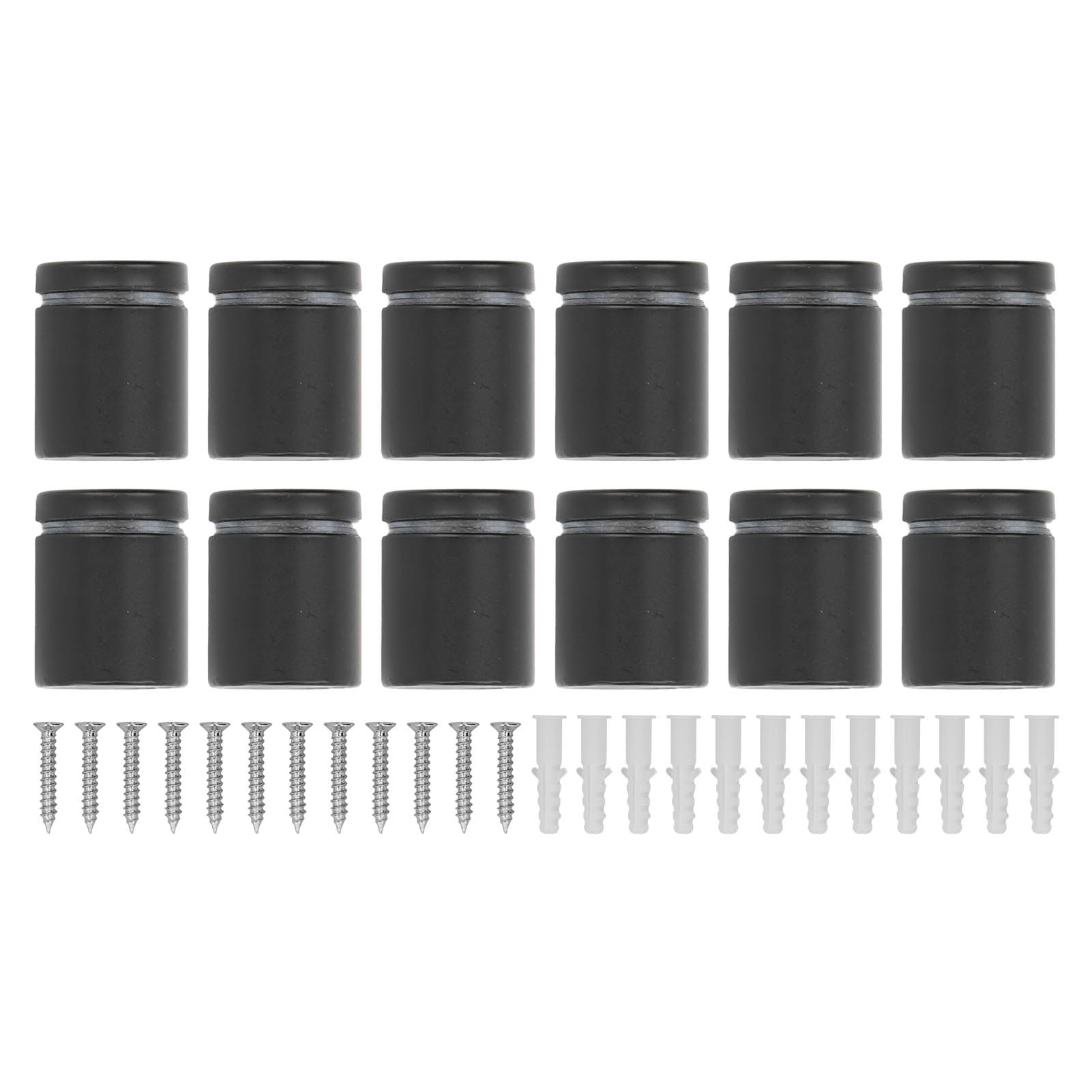 Set Mit 12 Robusten Werbenägeln Aus Edelstahl Mit Mattschwarzer, Polierter Oberfläche, Inklusive Schrauben Und Dübeln, Zur Montage In Galerien.