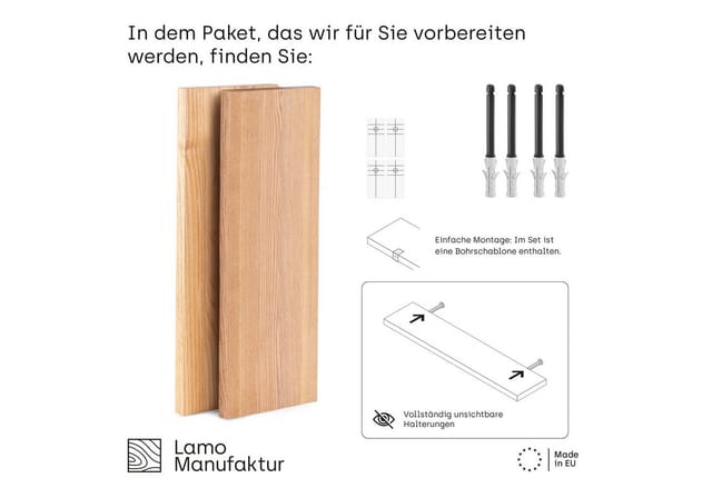 Lamo Manufaktur - 2 Stück Wandregal Aus Holz 2x 42cm Set 4 Gerade Farbe: Natur