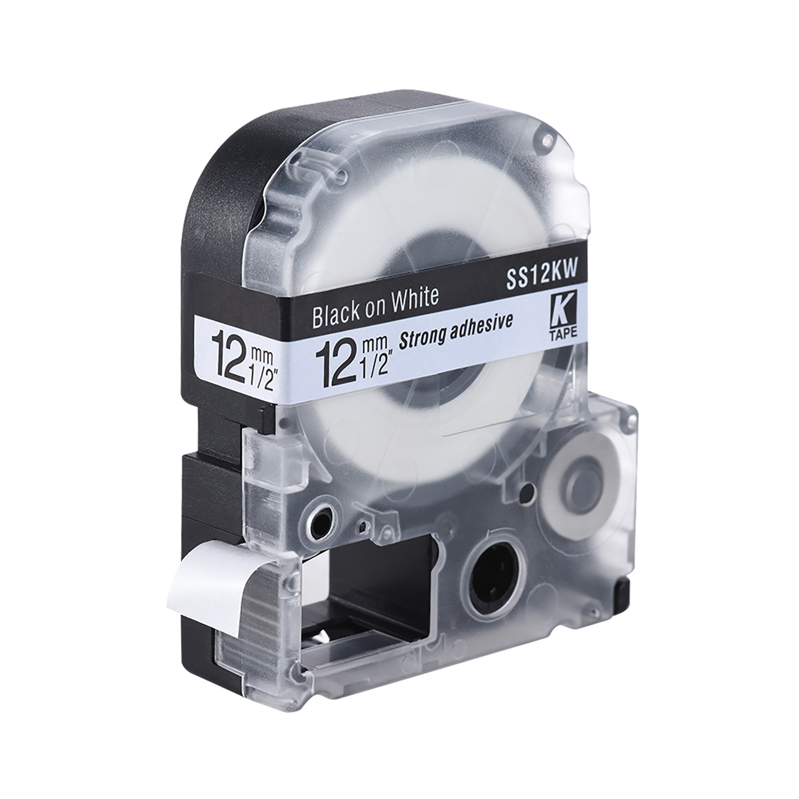 Schwarzes Etikettenband Auf Weißem Hintergrund, 12 Mm X 8 M, Kompatibel Mit Kingjim Epson Etikettendruckern Lw400/lw600/sr230c/sr230ch/sr530c/sr550c