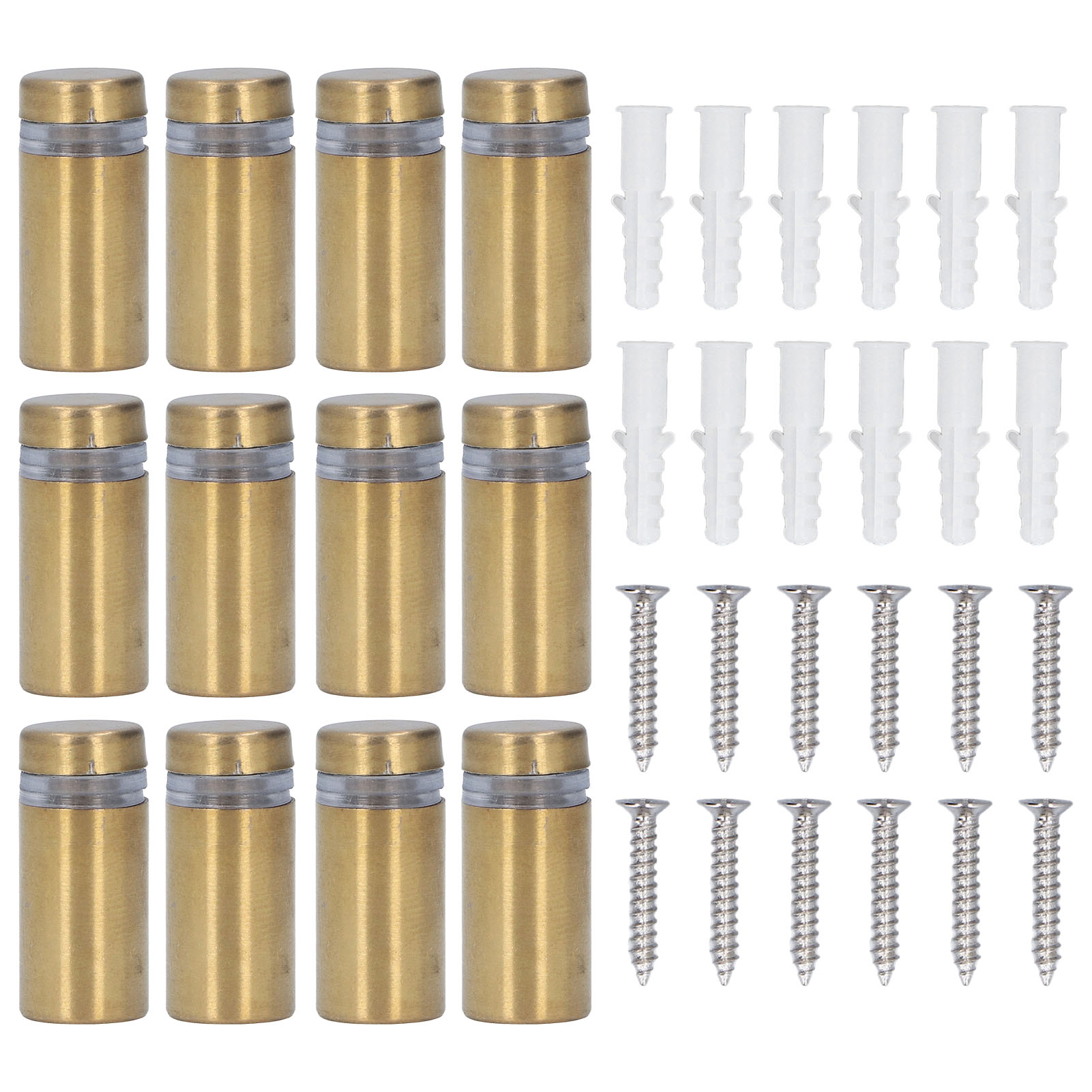Set Mit 12 Gebürsteten Goldfarbenen Edelstahl-abstandsschrauben Für Wandschilder Und Werbenägel, 12 X 25 Mm, Für Plexiglas