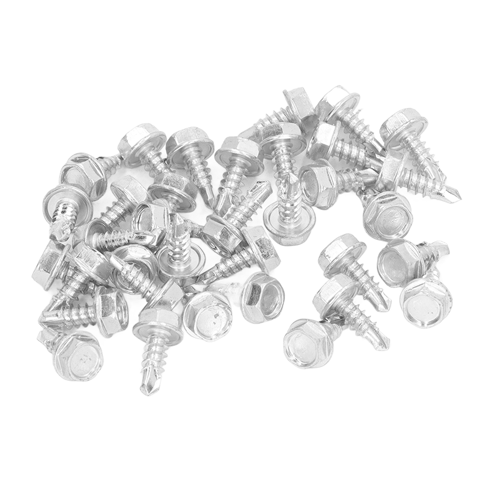250 Selbstbohrende Schrauben M4,8 X 13 Mm Aus Weiß Verzinktem Kohlenstoffstahl Für Metall, Holz Und Kunststoff, Mit Sechskantkopf Und Unterlegscheibe