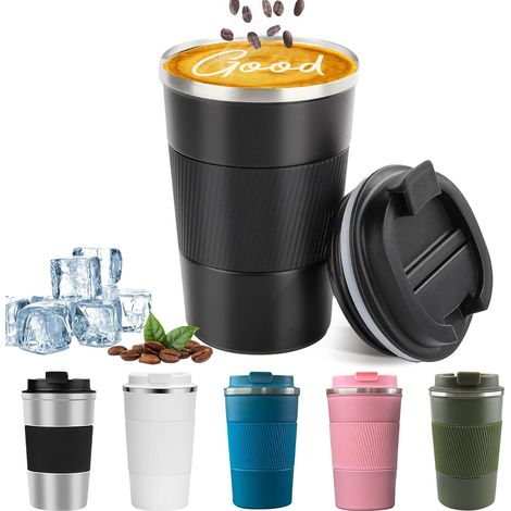 Isolierter Reisebecher Für Kaffee, Auslaufsicher Und Tropffrei, Tragbarer Edelstahl-kaffeebecher Für Camping Mit Wiederverwendbarem Deckel, Geeignet Für Heiße Und Kalte Getränke (schwarz)